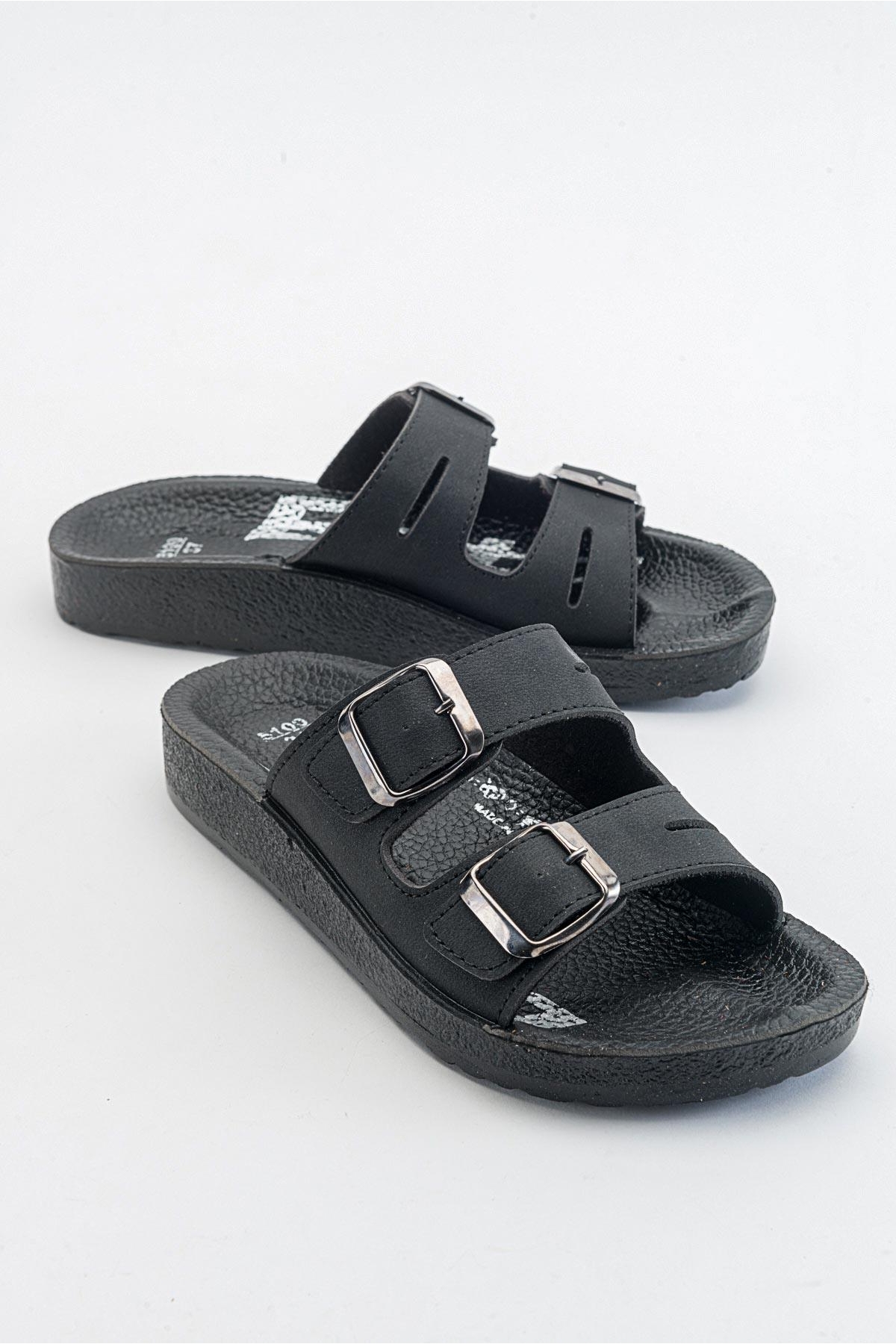 2 Tokalı Kadın Düz Terlik SİYAH - Görsel 2