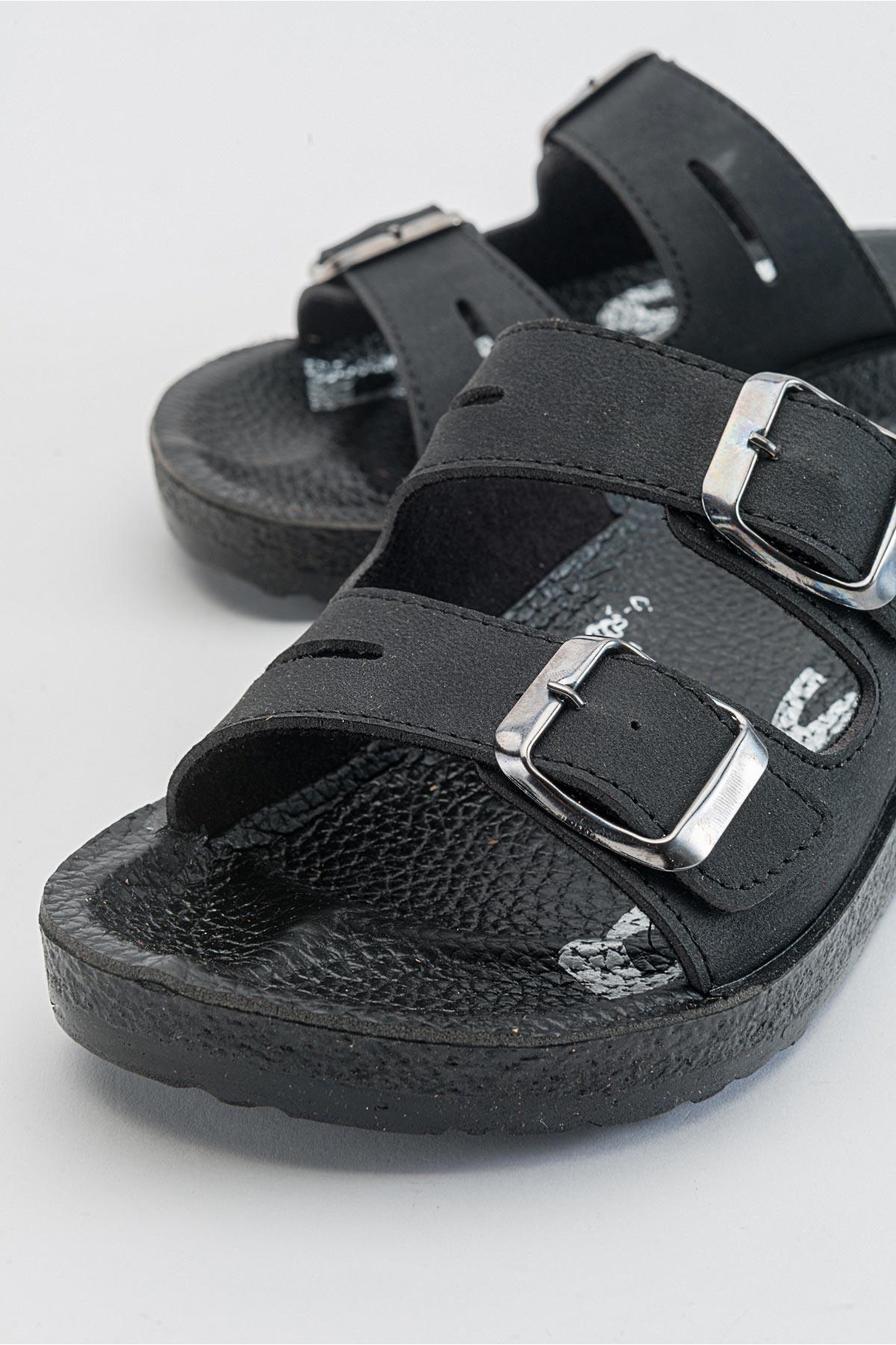 2 Tokalı Kadın Düz Terlik SİYAH - Görsel 4