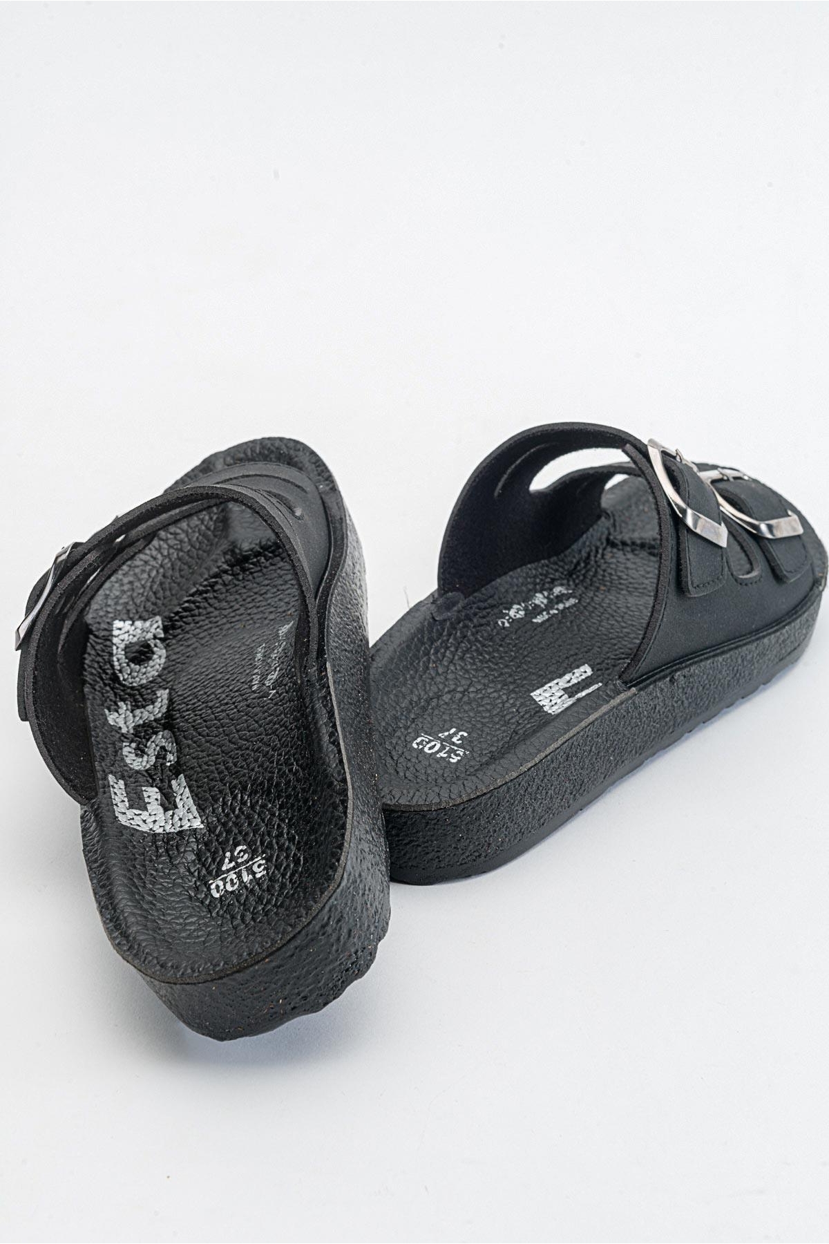 2 Tokalı Kadın Düz Terlik SİYAH - Görsel 5