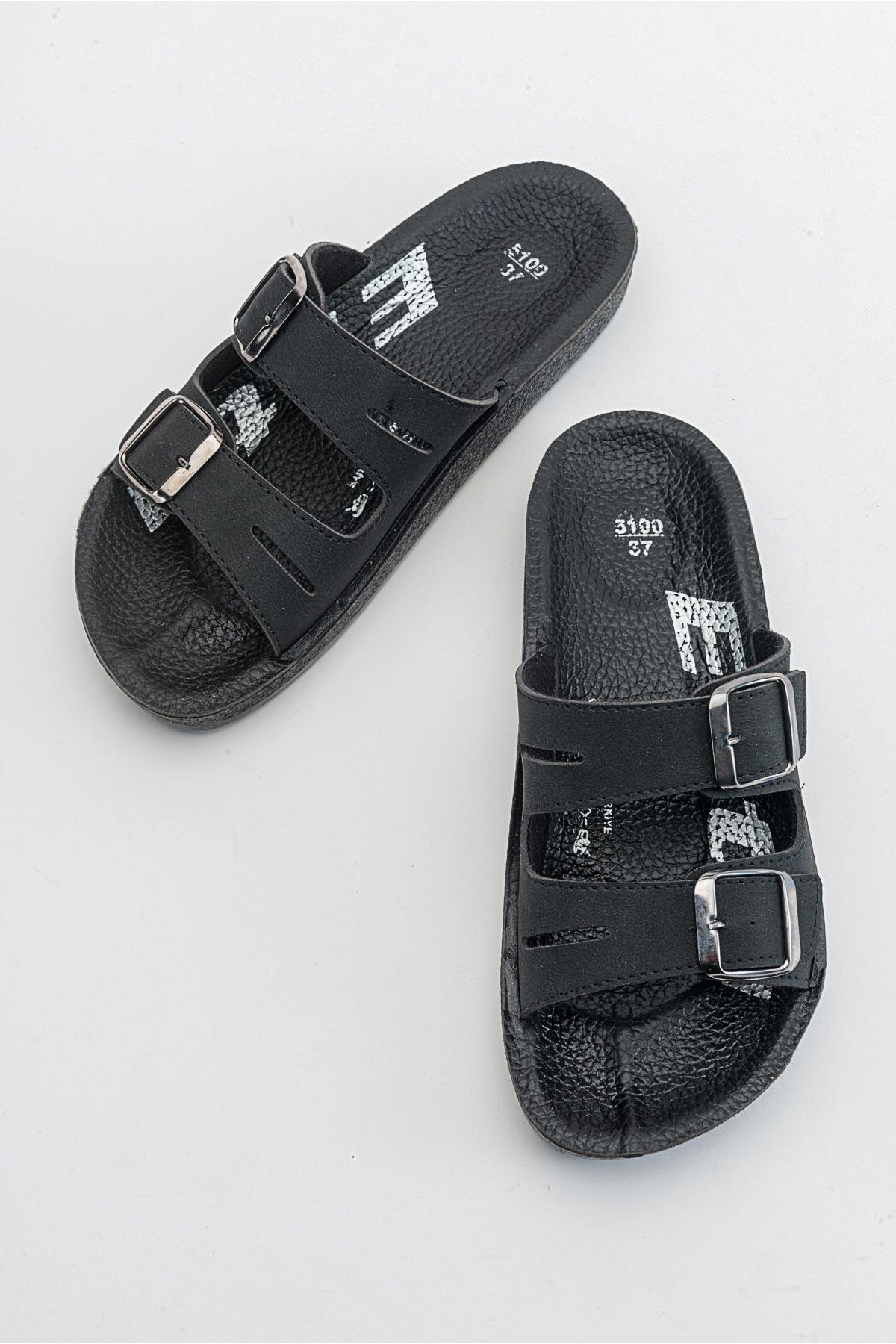 2 Tokalı Kadın Düz Terlik SİYAH - Görsel 6