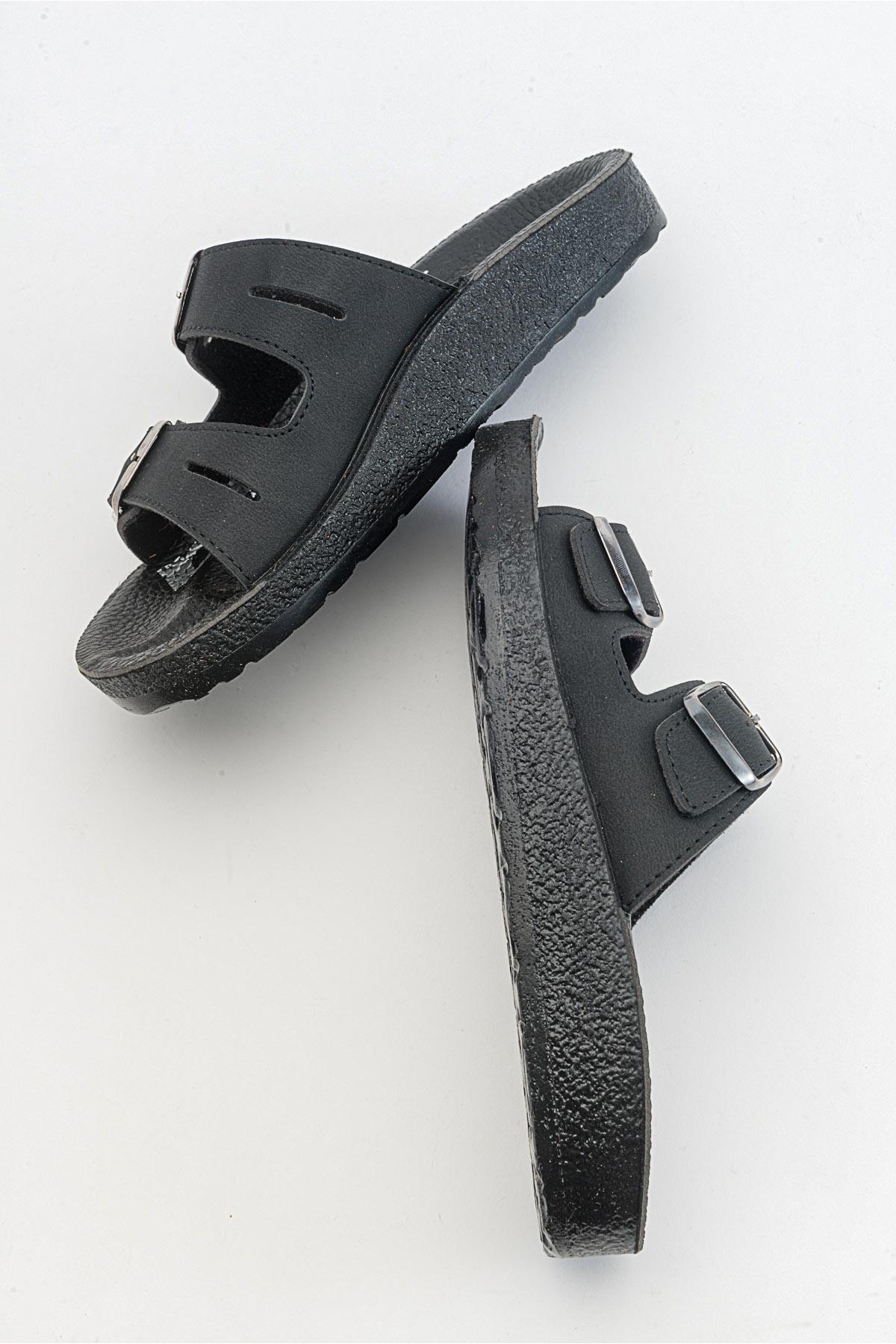 2 Tokalı Kadın Düz Terlik SİYAH - Görsel 7