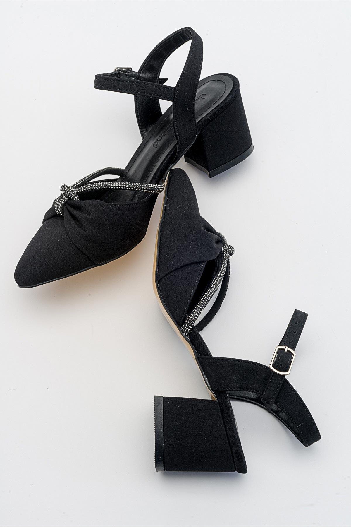 Düğüm Taşlı Kadın Topuklu Sandalet SİYAH ZRA - Görsel 6