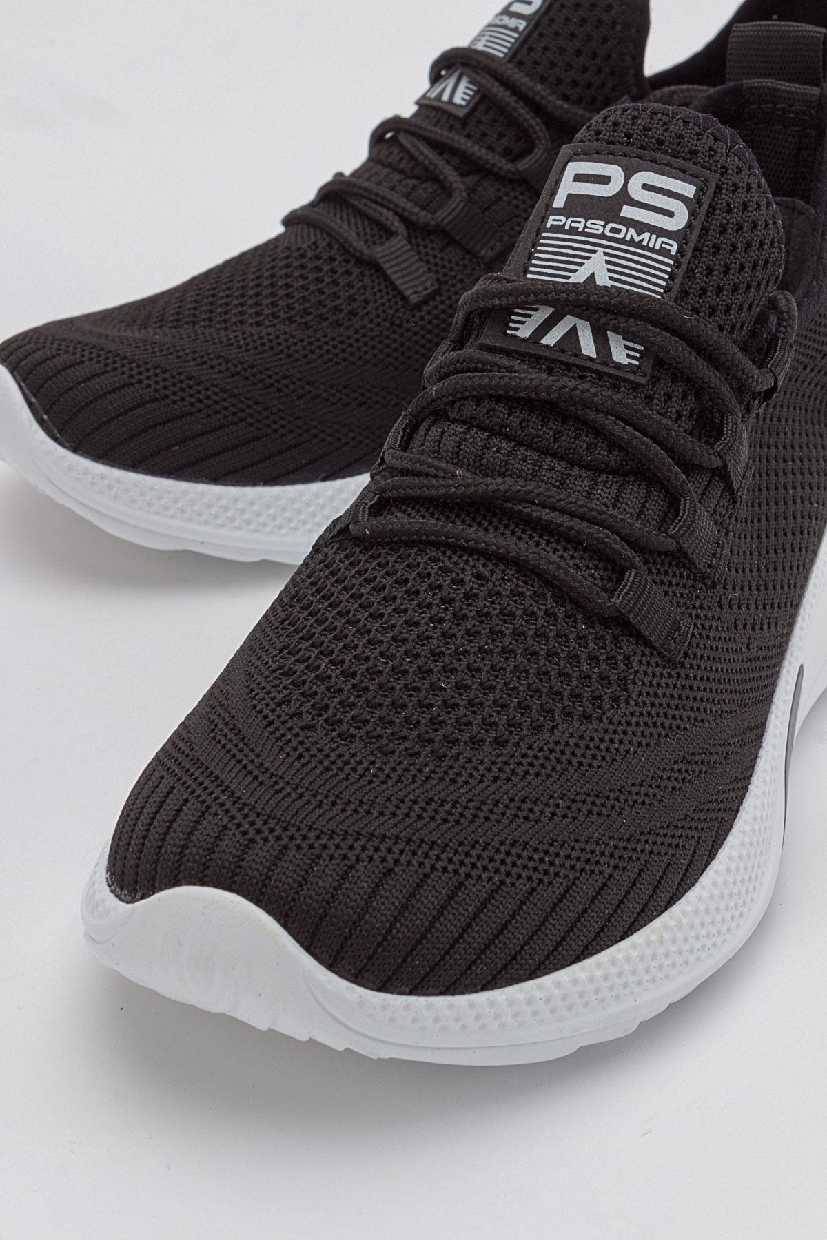 Erkek Bağcıklı Triko Spor Ayakkabı SİYAH BEYAZ - Görsel 4