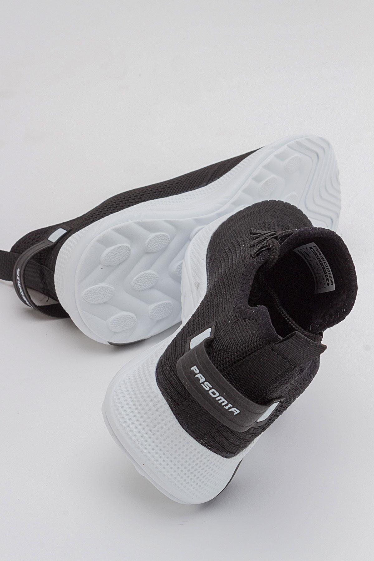 Erkek Bağcıklı Triko Spor Ayakkabı SİYAH BEYAZ - Görsel 5