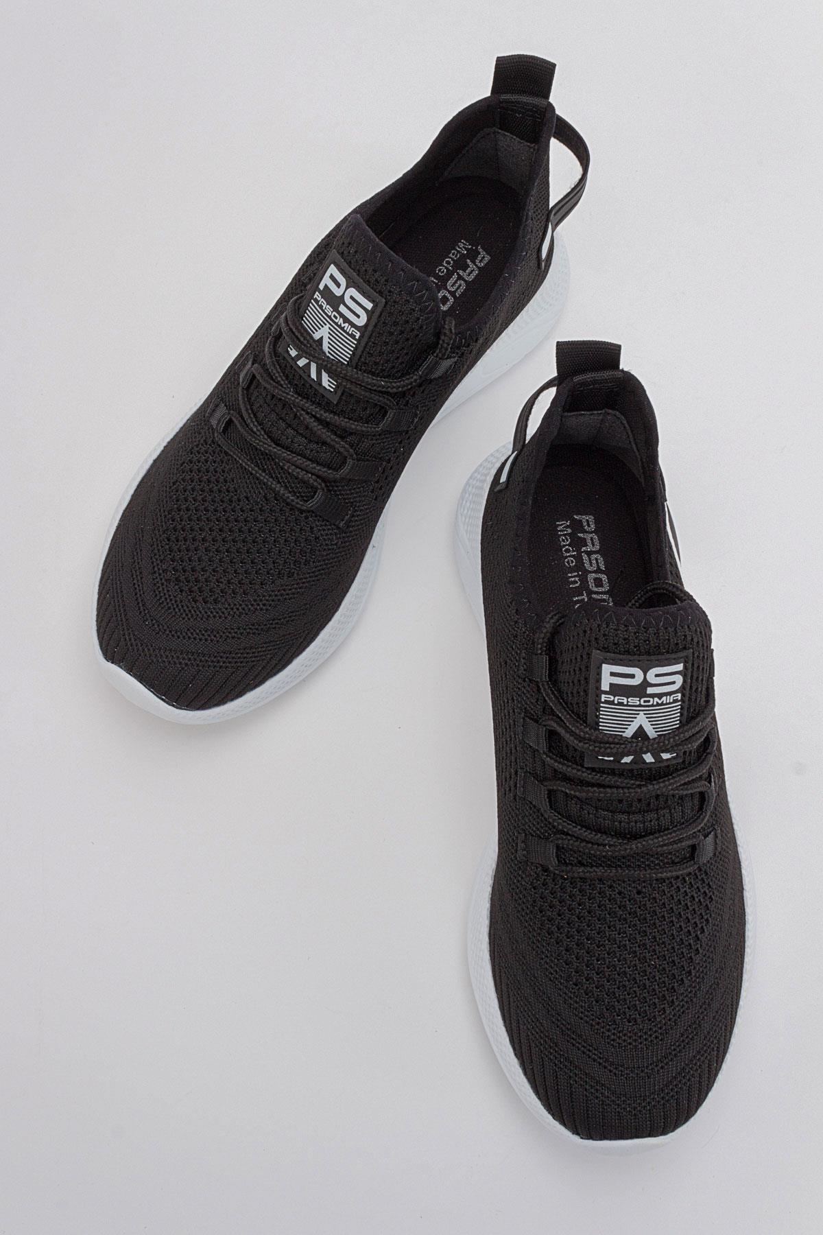 Erkek Bağcıklı Triko Spor Ayakkabı SİYAH BEYAZ - Görsel 7