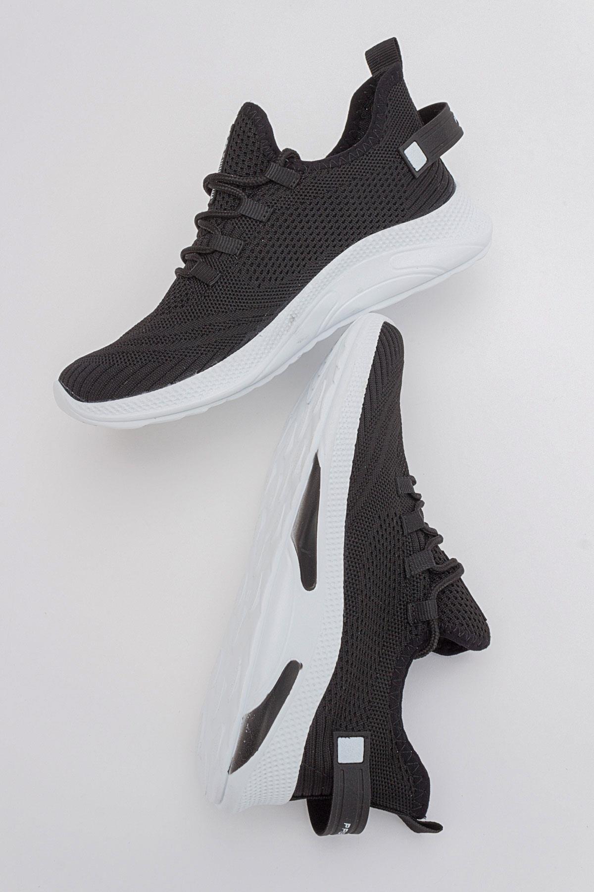 Bağcıklı Triko Erkek Spor Ayakkabı 45-47 SİYAH BEYAZ - Görsel 6