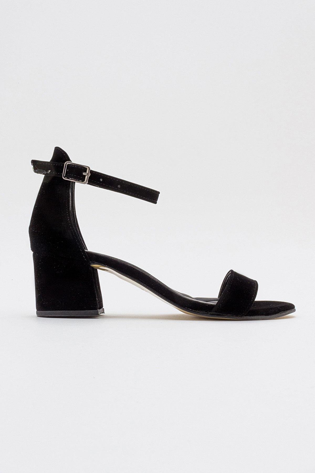 Kadın Tek Bantlı Topuklu Sandalet SİYAH SÜET - Görsel 3