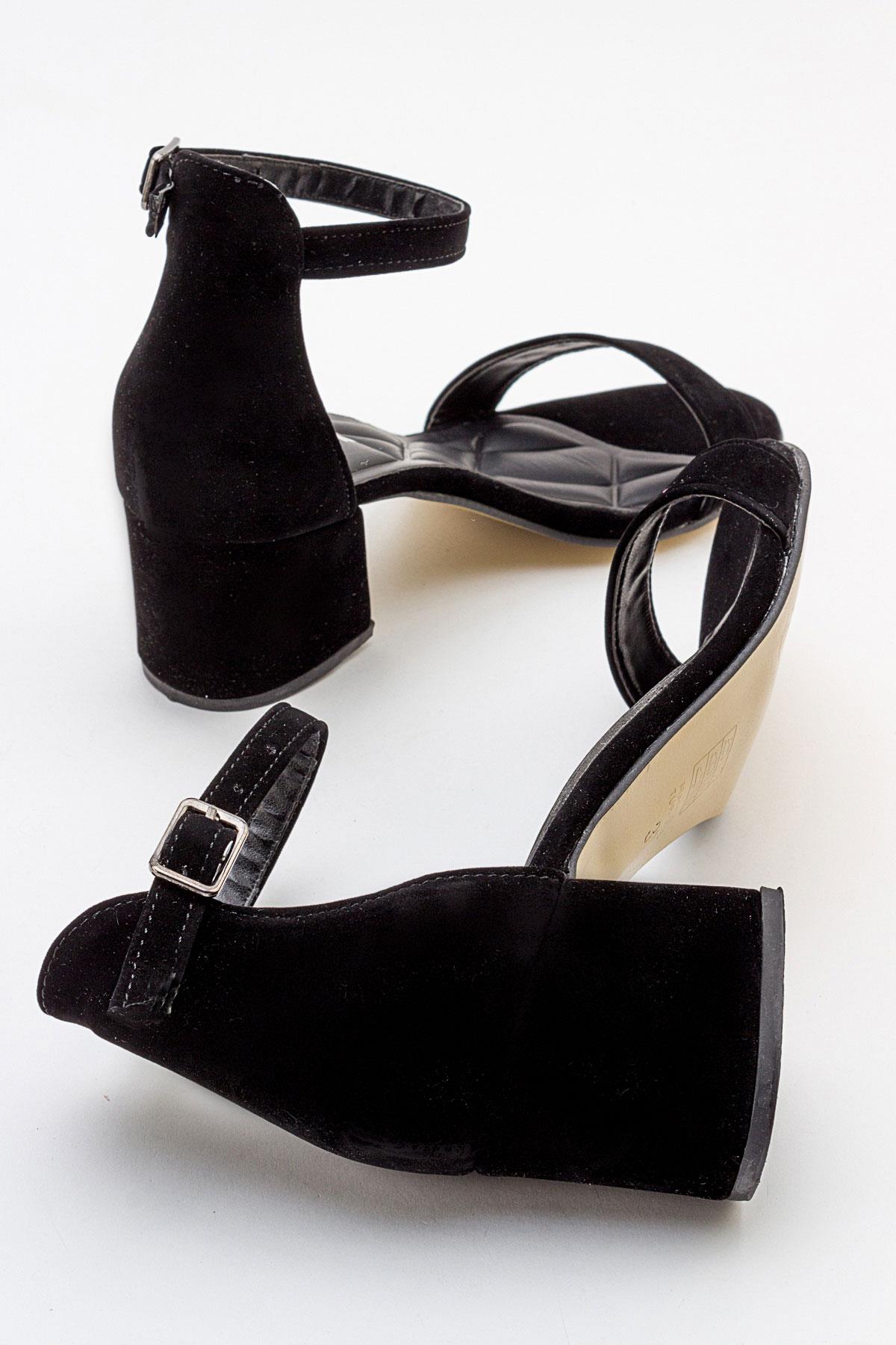 Kadın Tek Bantlı Topuklu Sandalet SİYAH SÜET - Görsel 5
