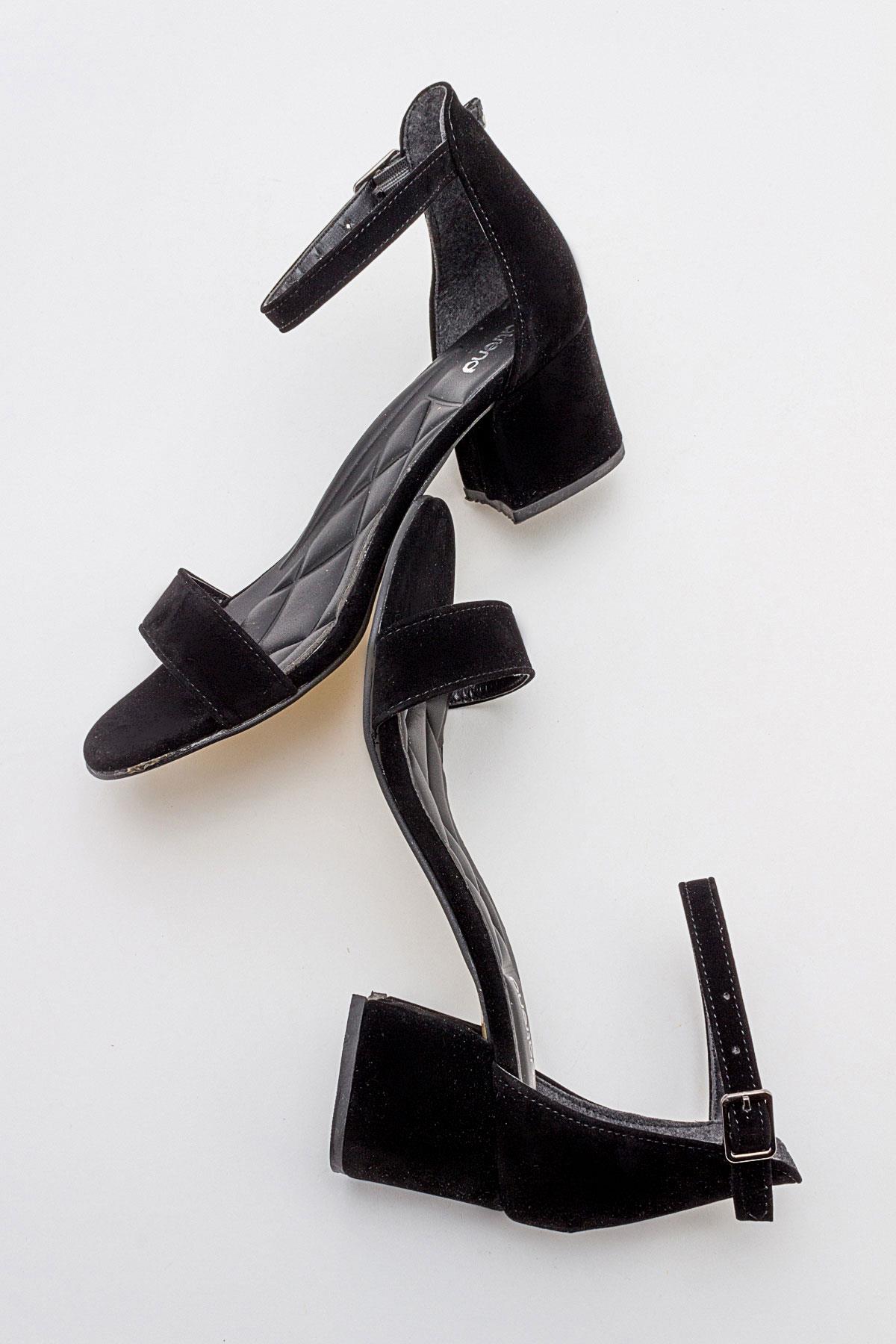 Kadın Tek Bantlı Topuklu Sandalet SİYAH SÜET - Görsel 7