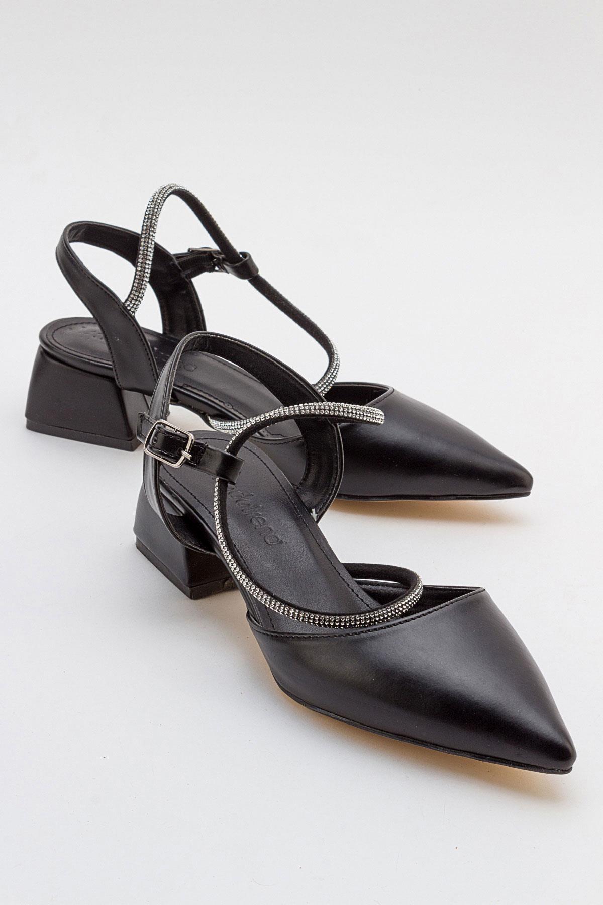 Taşlı Kadın Topuklu Sandalet SİYAH CİLT - Görsel 2