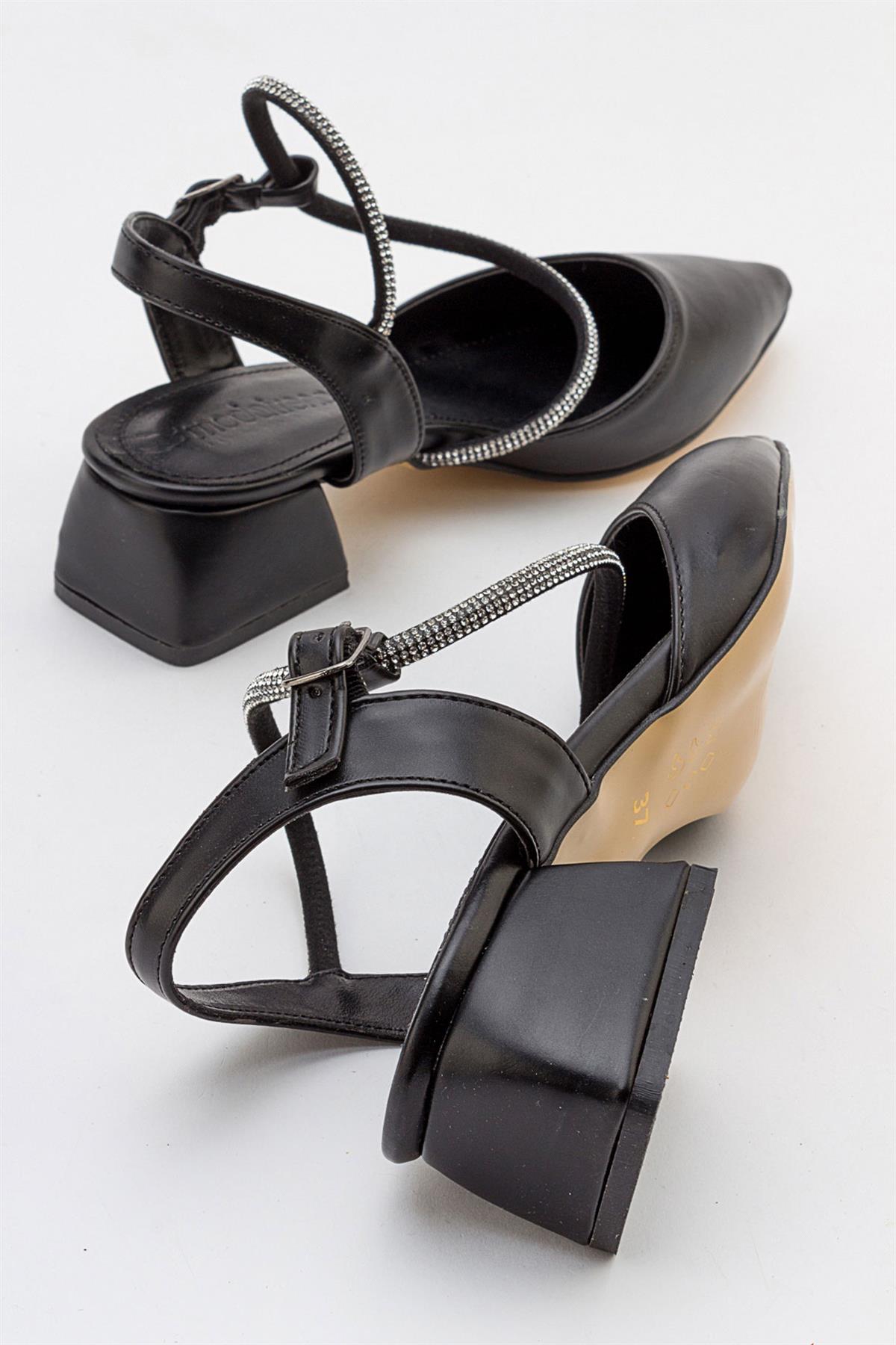 Taşlı Kadın Topuklu Sandalet SİYAH CİLT - Görsel 5