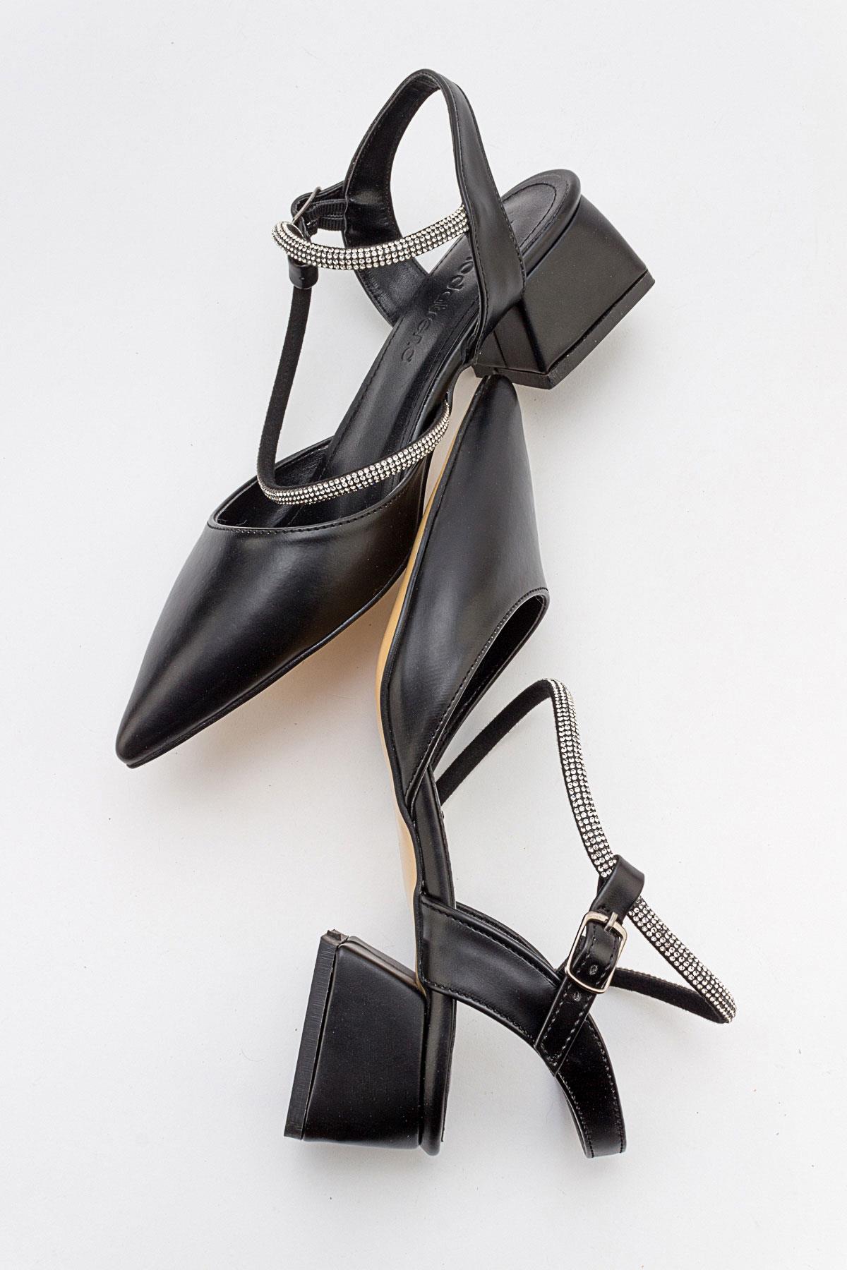 Taşlı Kadın Topuklu Sandalet SİYAH CİLT - Görsel 6
