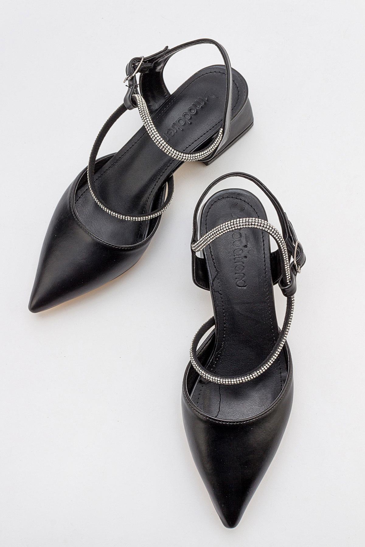 Taşlı Kadın Topuklu Sandalet SİYAH CİLT - Görsel 7