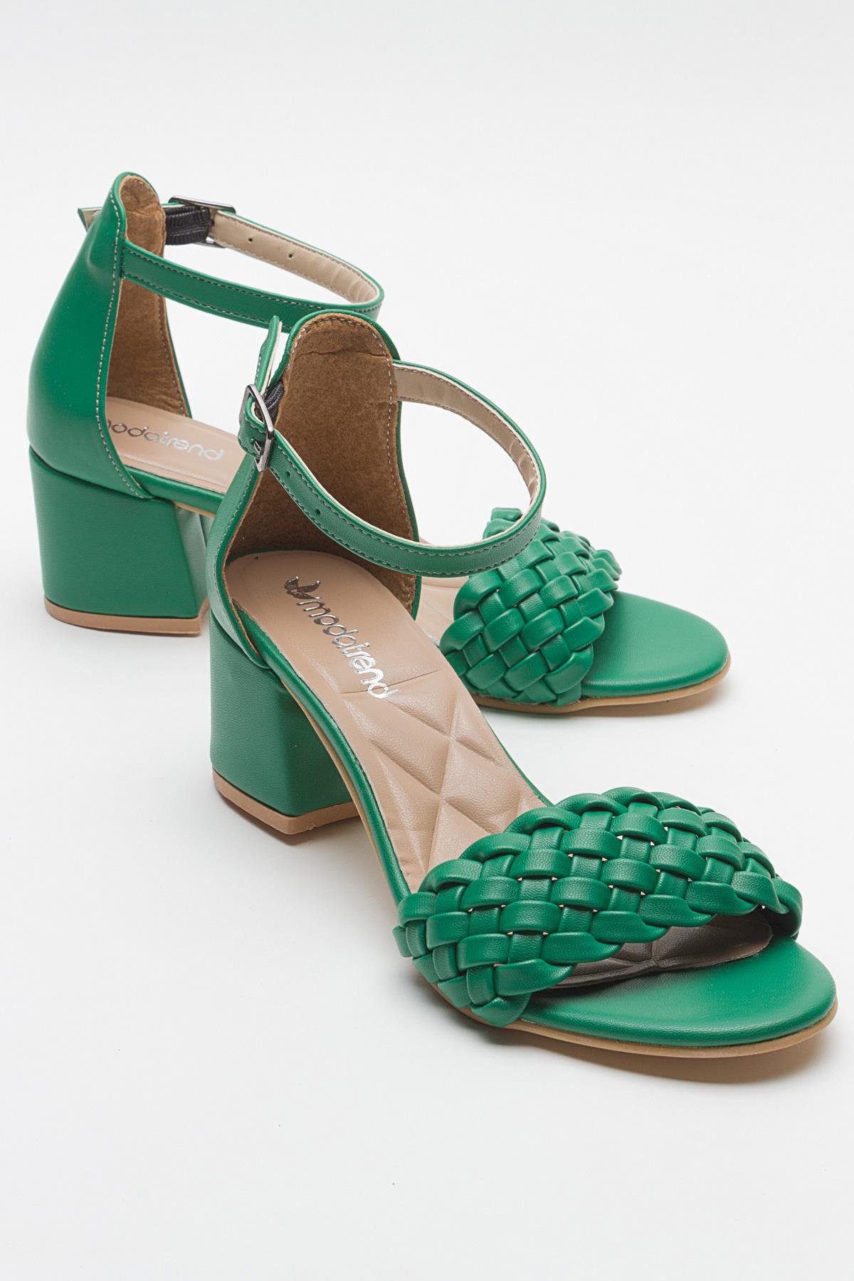 Kadın Tek Bantlı Topuklu Sandalet ÇİMEN YEŞİLİ CİLT - Görsel 2
