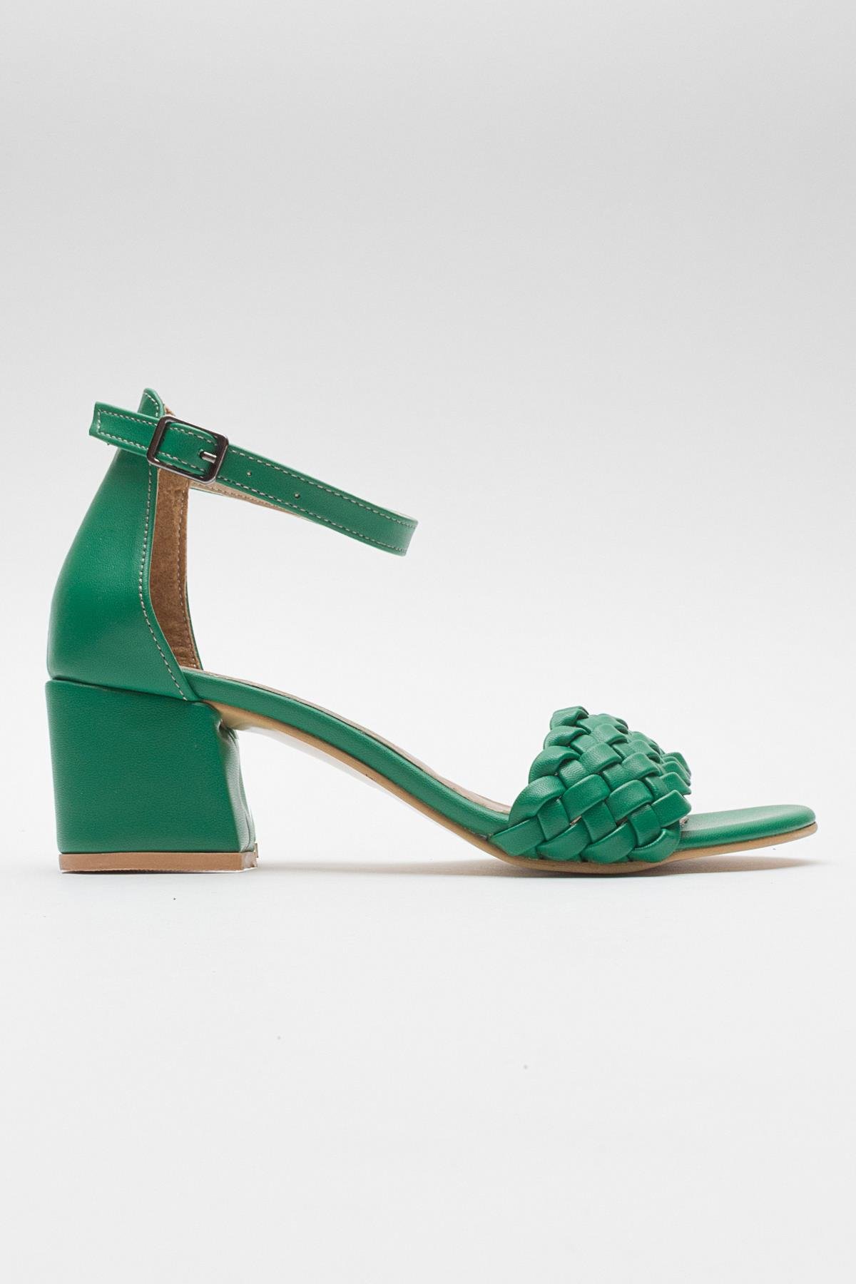Kadın Tek Bantlı Topuklu Sandalet ÇİMEN YEŞİLİ CİLT - Görsel 3