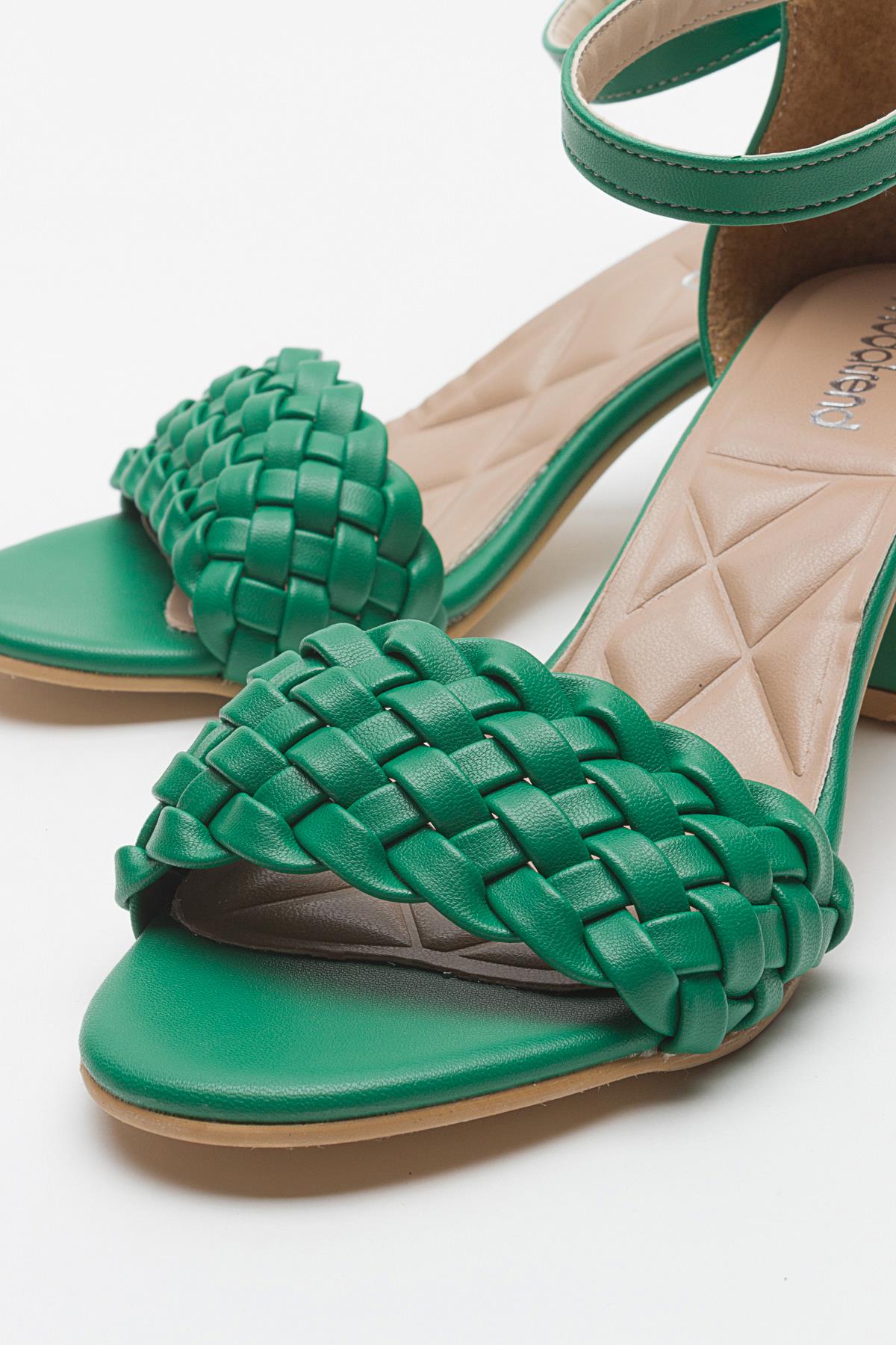 Kadın Tek Bantlı Topuklu Sandalet ÇİMEN YEŞİLİ CİLT - Görsel 4