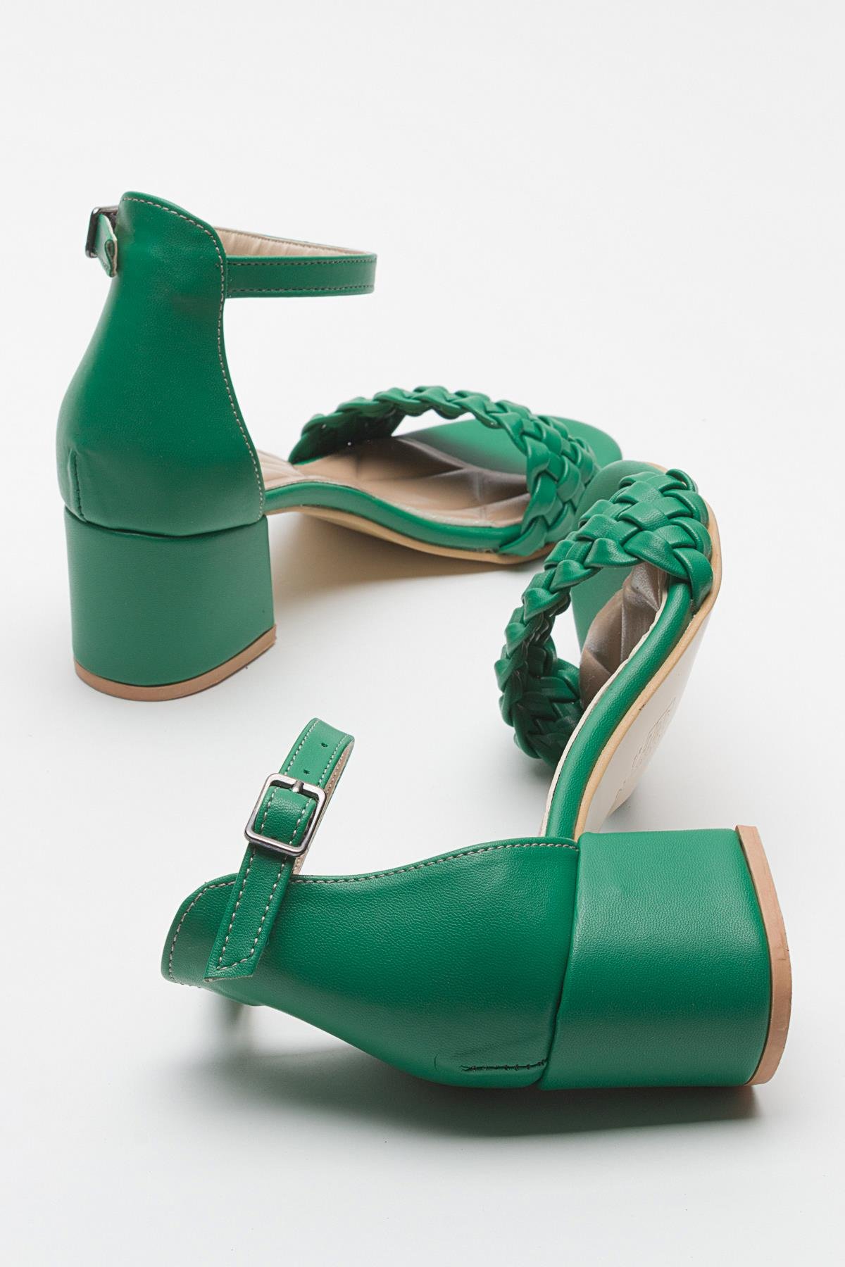 Kadın Tek Bantlı Topuklu Sandalet ÇİMEN YEŞİLİ CİLT - Görsel 5