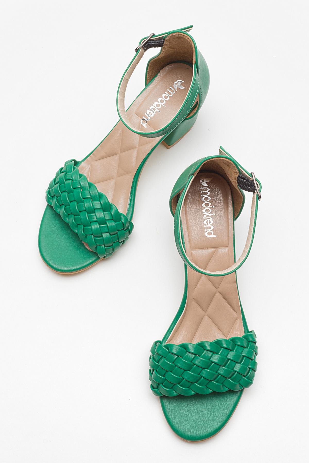 Kadın Tek Bantlı Topuklu Sandalet ÇİMEN YEŞİLİ CİLT - Görsel 6