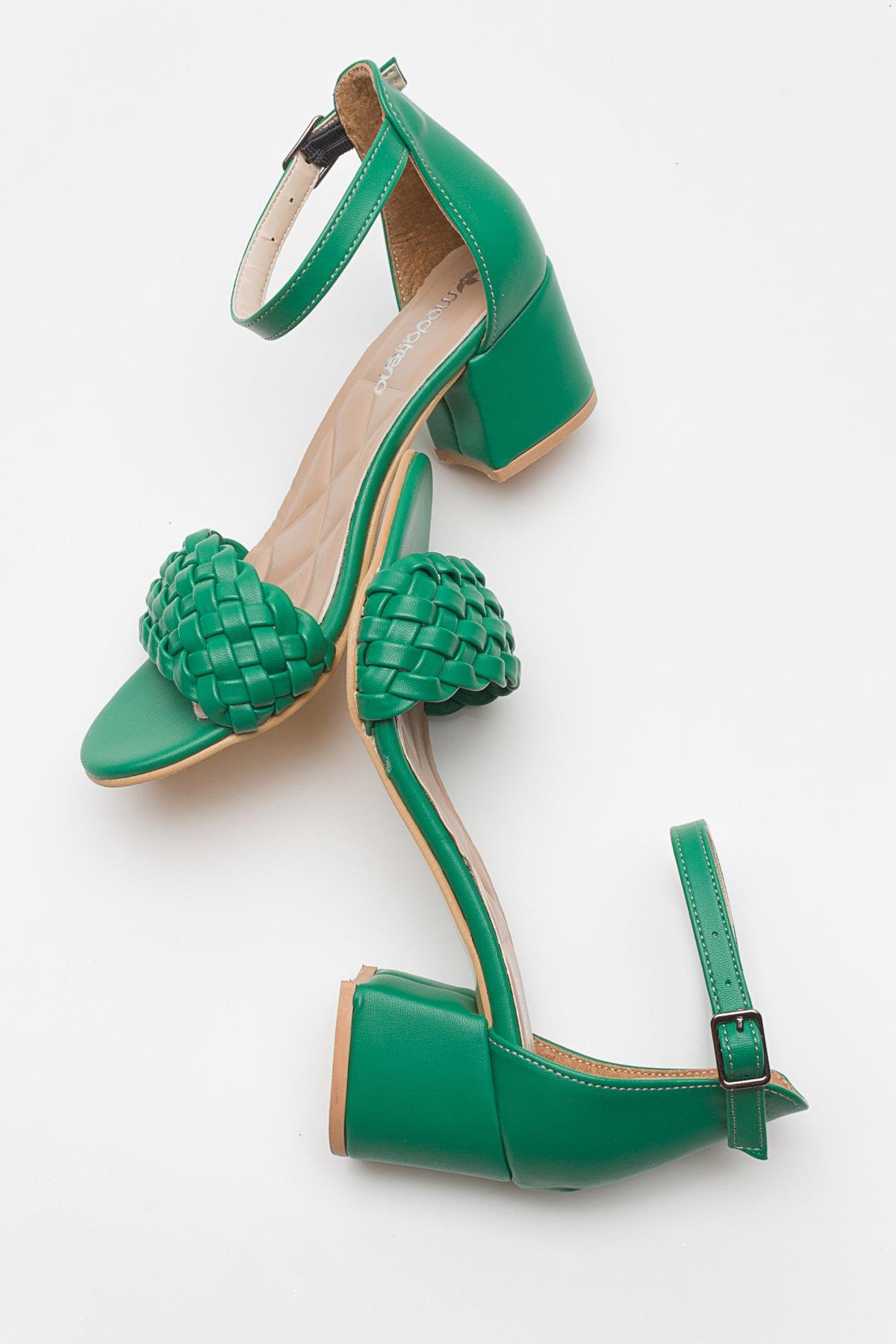 Kadın Tek Bantlı Topuklu Sandalet ÇİMEN YEŞİLİ CİLT - Görsel 7