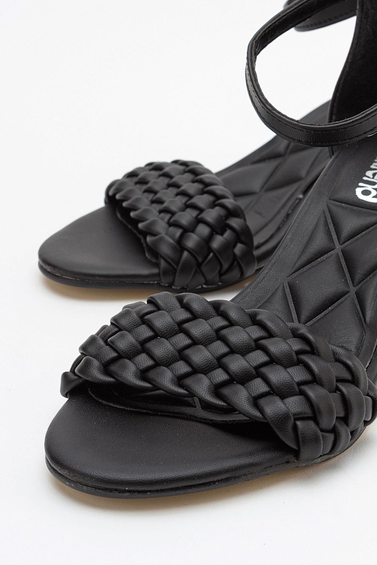 Kadın Tek Bantlı Topuklu Sandalet SİYAH CİLT - Görsel 4