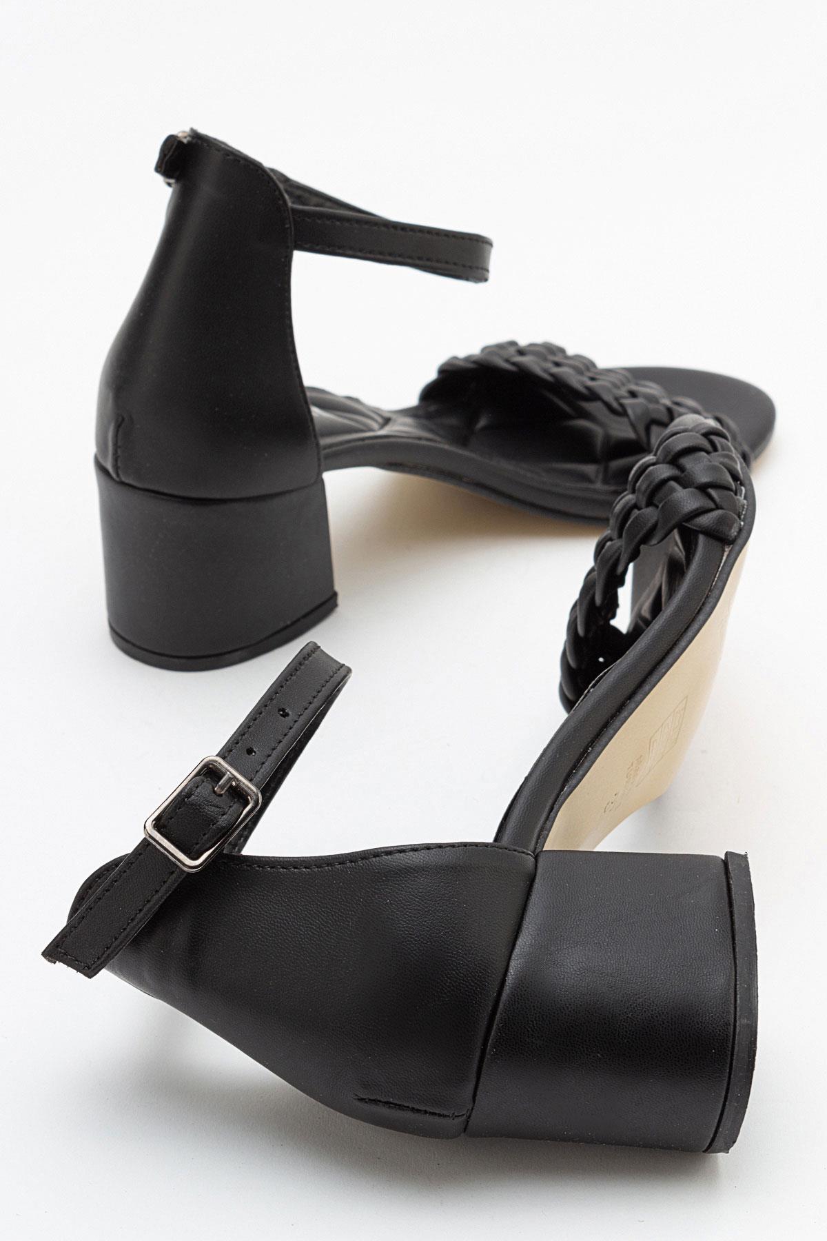 Kadın Tek Bantlı Topuklu Sandalet SİYAH CİLT - Görsel 5