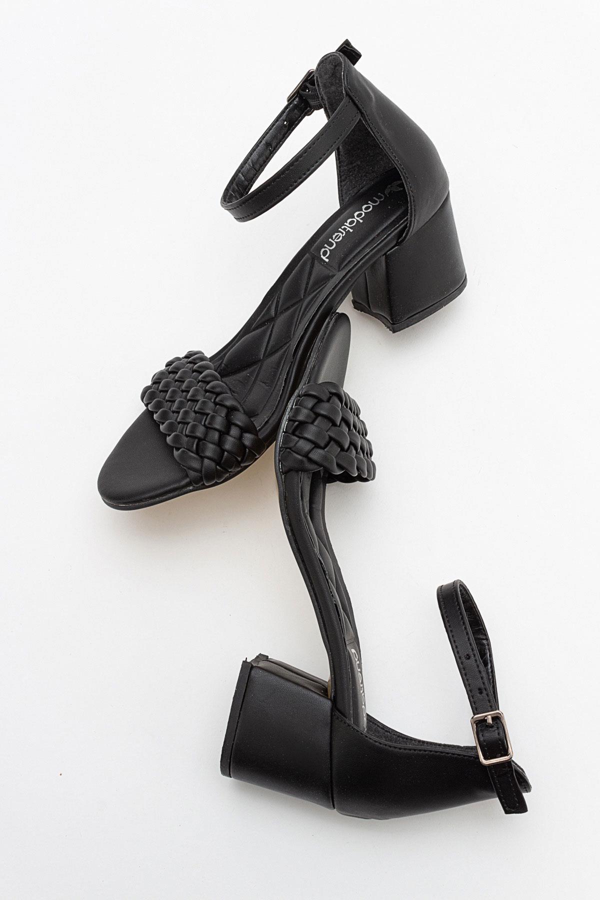 Kadın Tek Bantlı Topuklu Sandalet SİYAH CİLT - Görsel 7