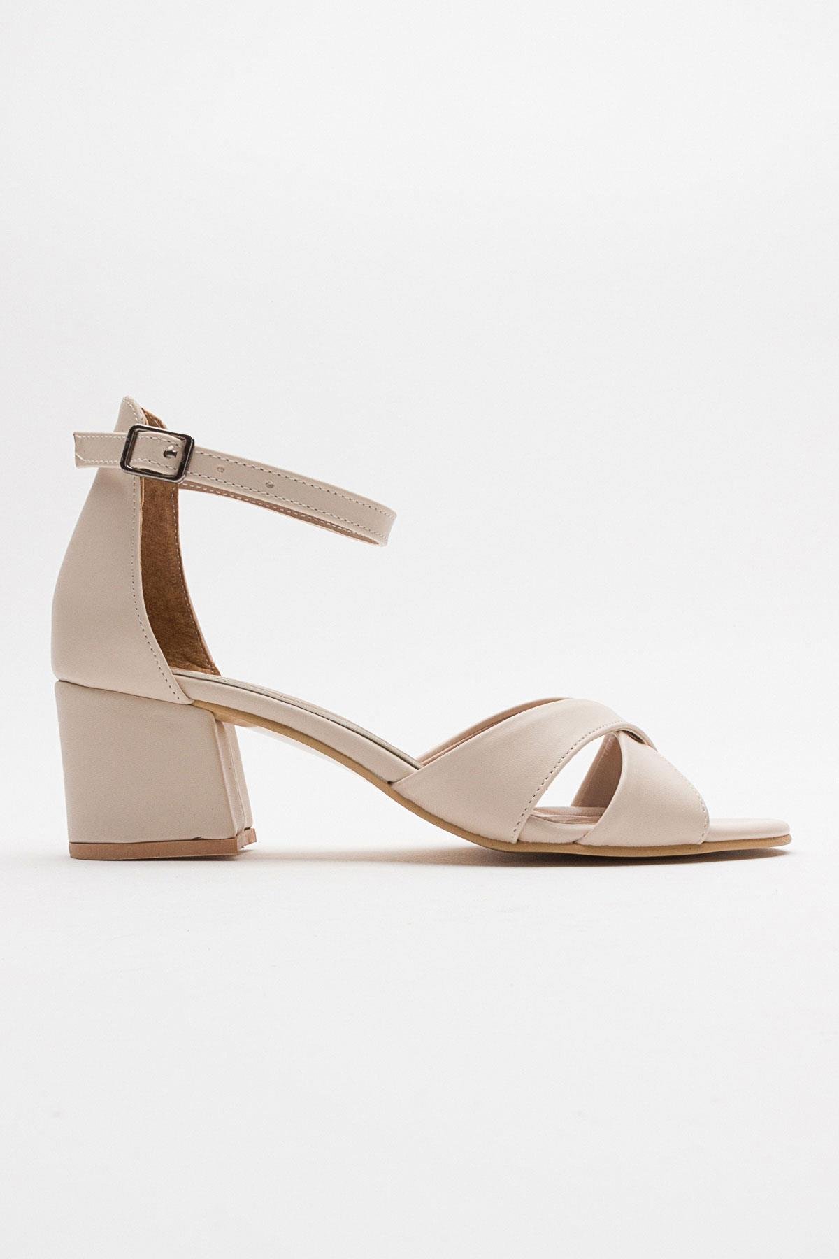 Çapraz Bantlı Kadın Topuklu Sandalet TEN CİLT - Görsel 3