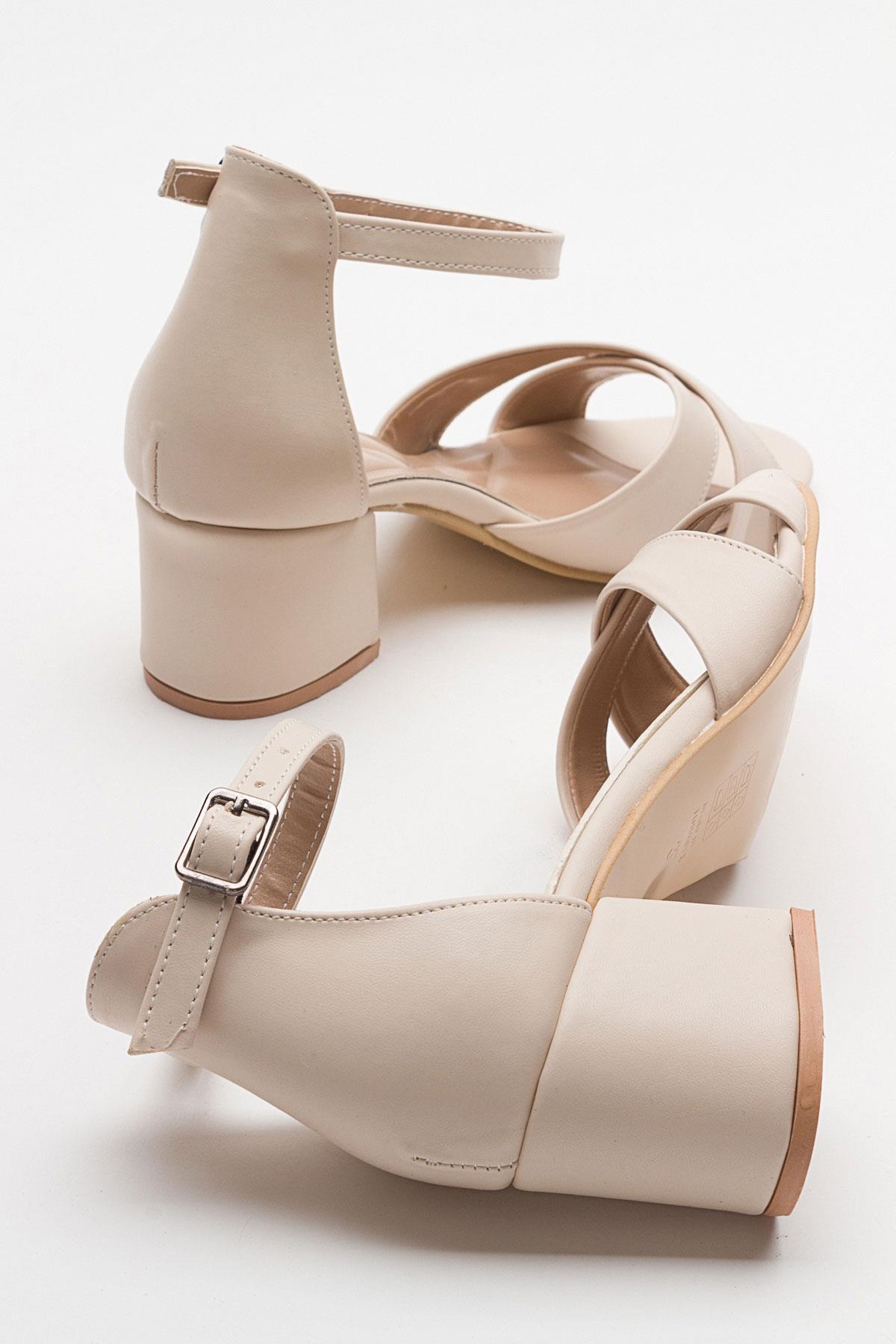 Çapraz Bantlı Kadın Topuklu Sandalet TEN CİLT - Görsel 5