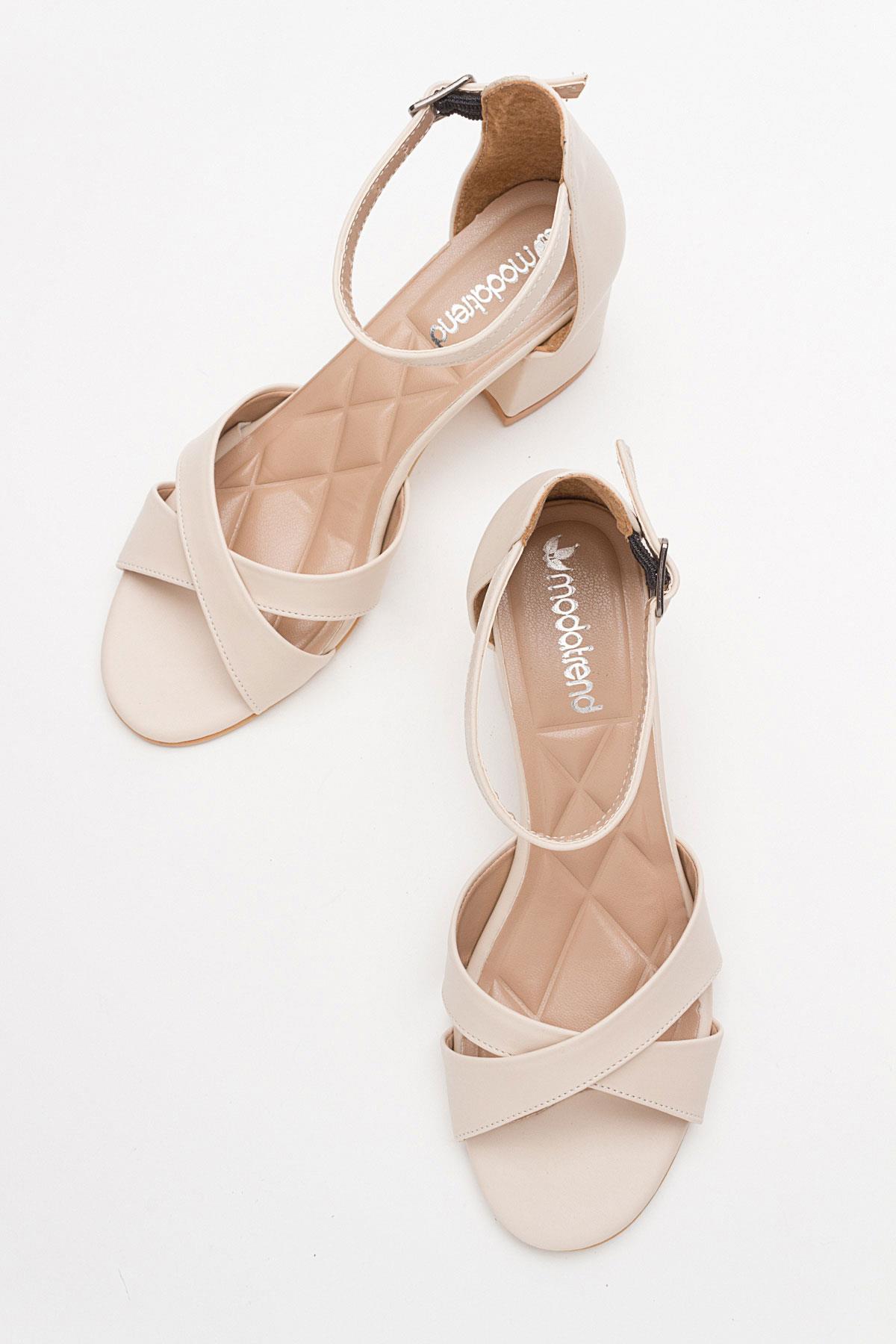 Çapraz Bantlı Kadın Topuklu Sandalet TEN CİLT - Görsel 6