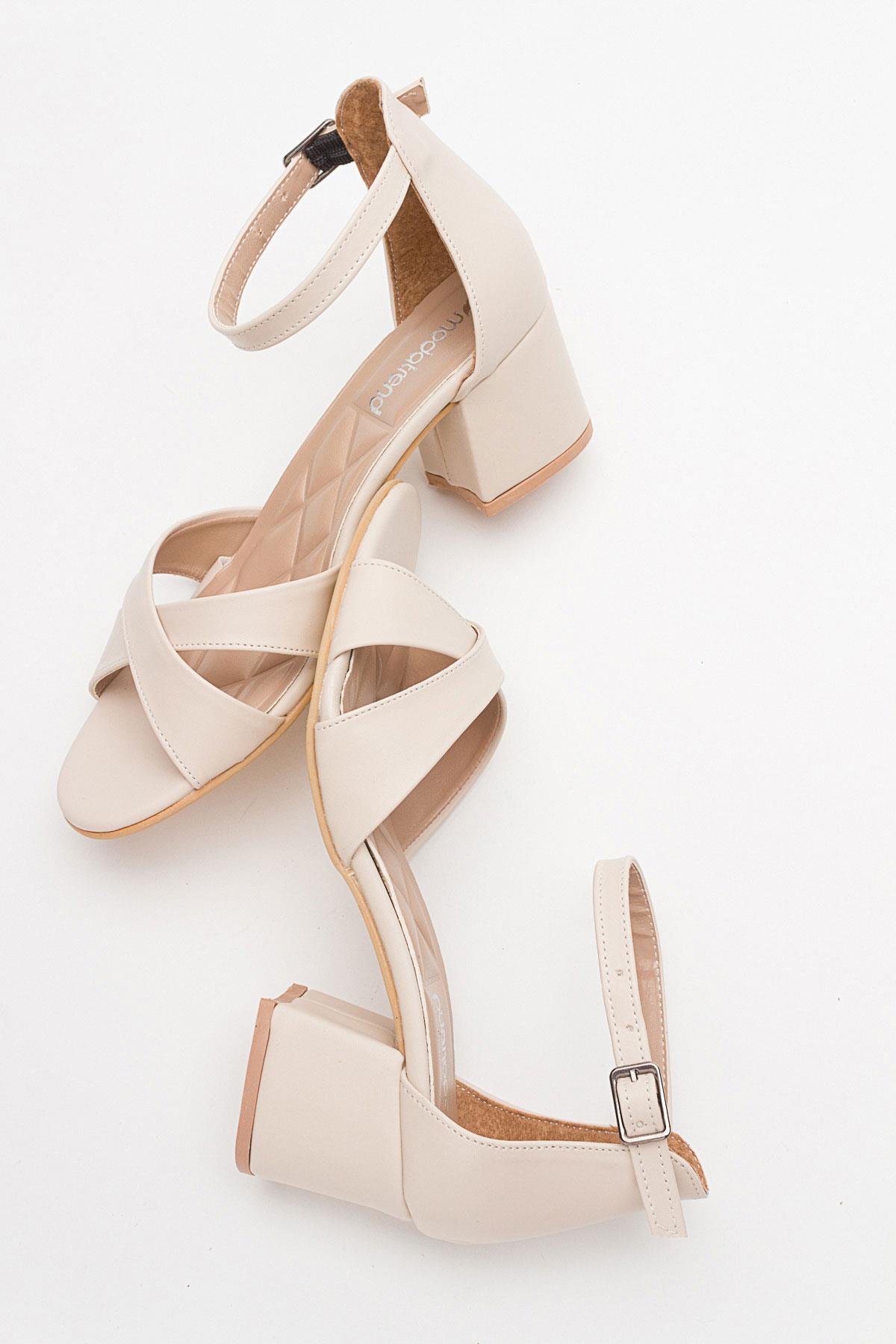 Çapraz Bantlı Kadın Topuklu Sandalet TEN CİLT - Görsel 7