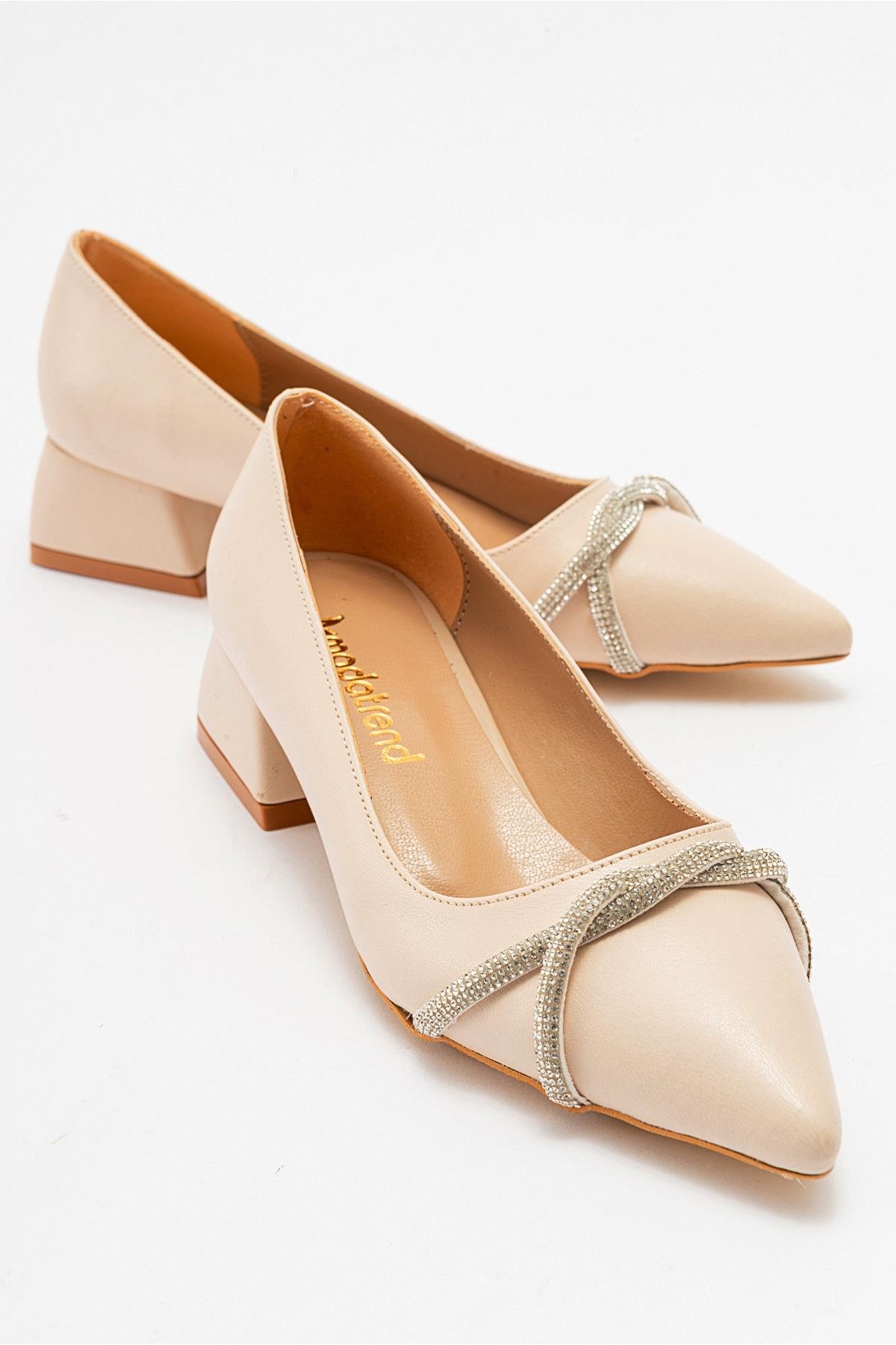 Çapraz Taşlı Kadın Topuklu Ayakkabı TEN CİLT - Görsel 2