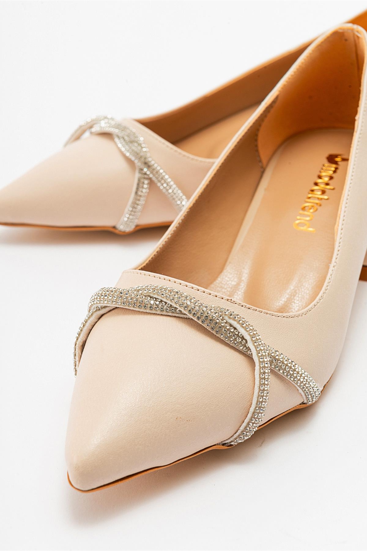 Çapraz Taşlı Kadın Topuklu Ayakkabı TEN CİLT - Görsel 4