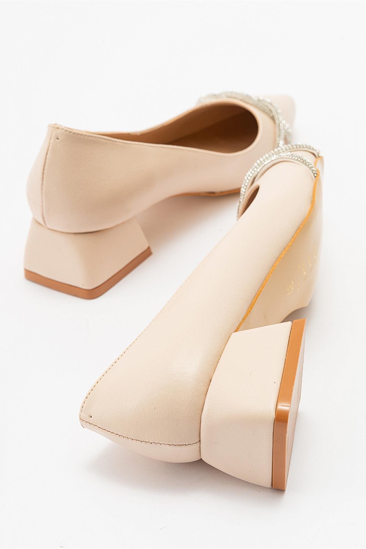 Çapraz Taşlı Kadın Topuklu Ayakkabı TEN CİLT - Görsel 5