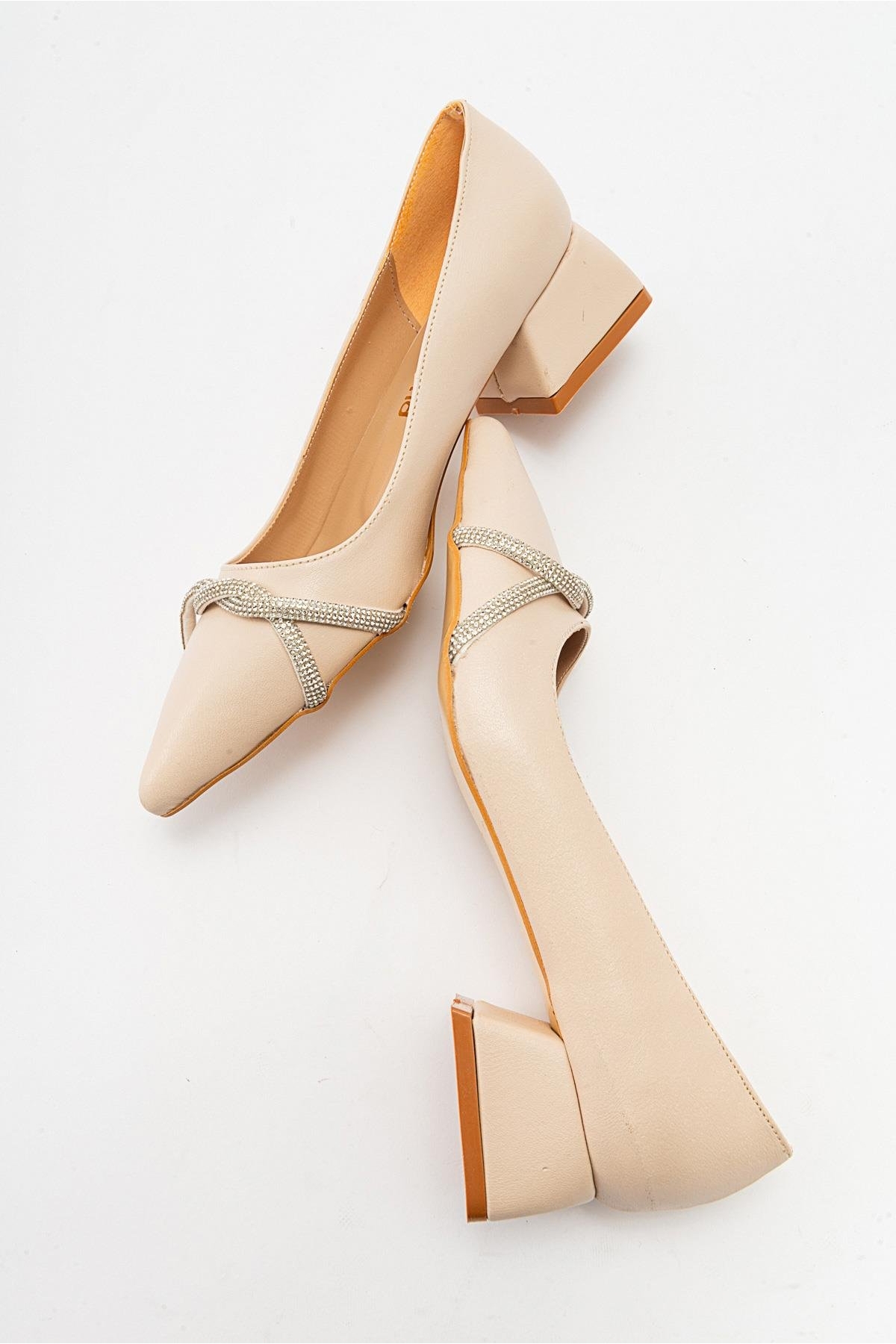 Çapraz Taşlı Kadın Topuklu Ayakkabı TEN CİLT - Görsel 7