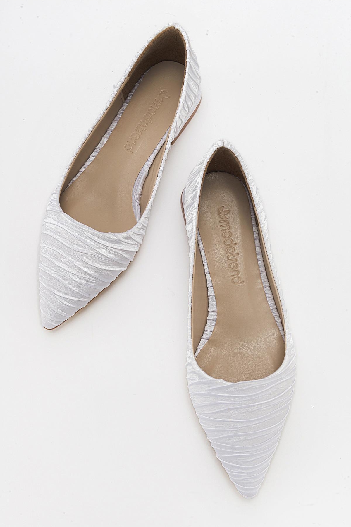 Kadın Sade Babet BEYAZ SATEN - Görsel 6