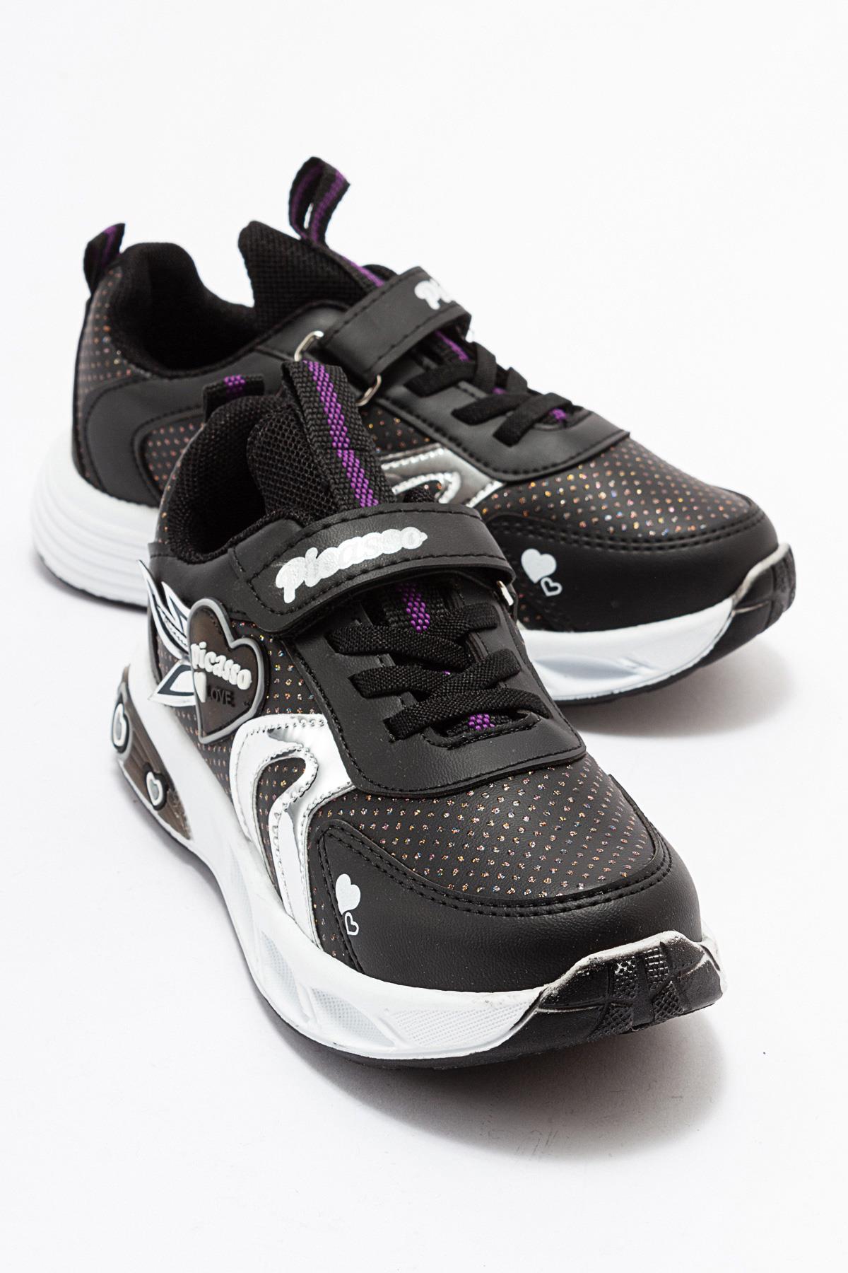 Kalpli Çocuk Spor Ayakkabı 22-25 SİYAH GÜMÜŞ - Görsel 2