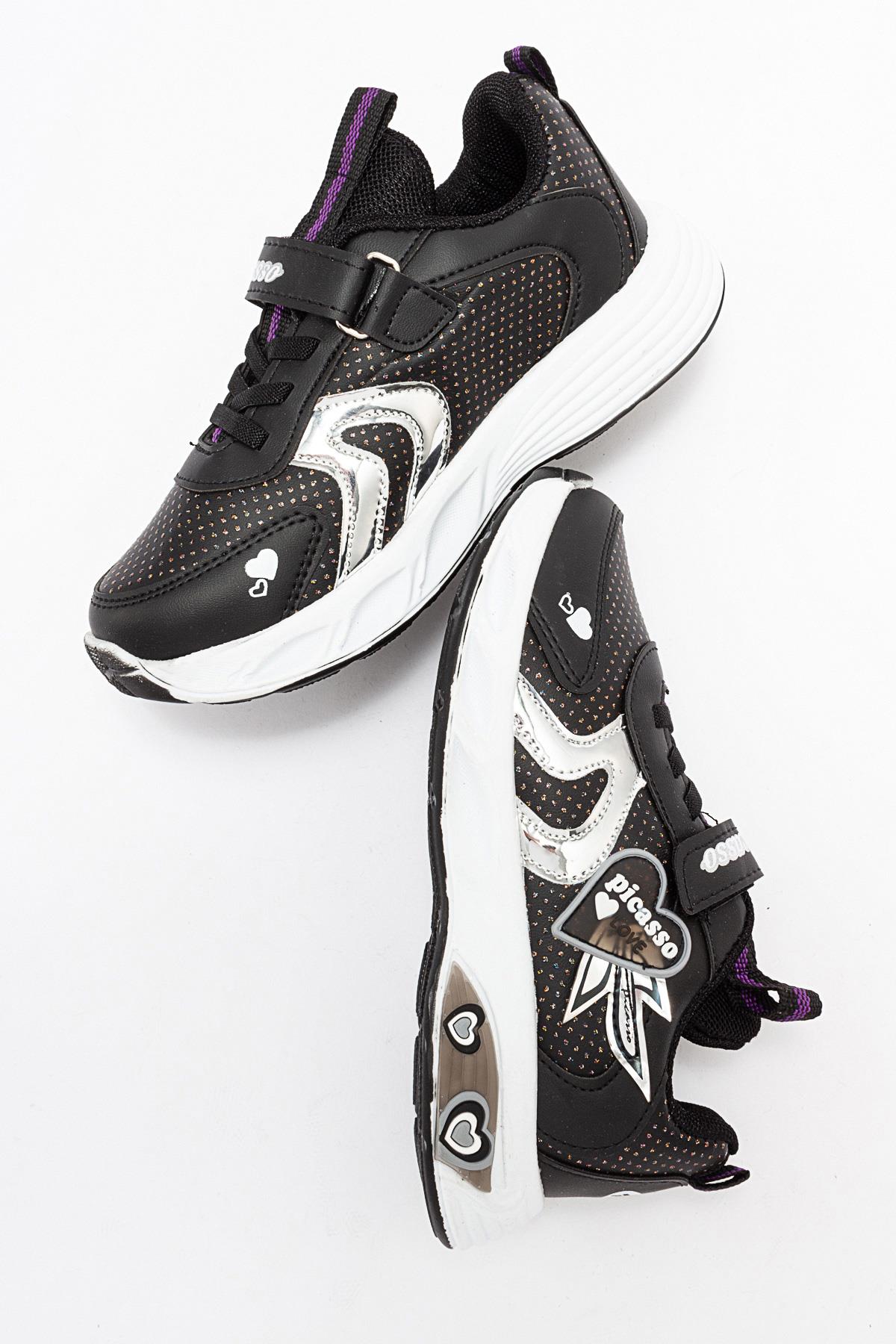 Kalpli Çocuk Spor Ayakkabı 22-25 SİYAH GÜMÜŞ - Görsel 7