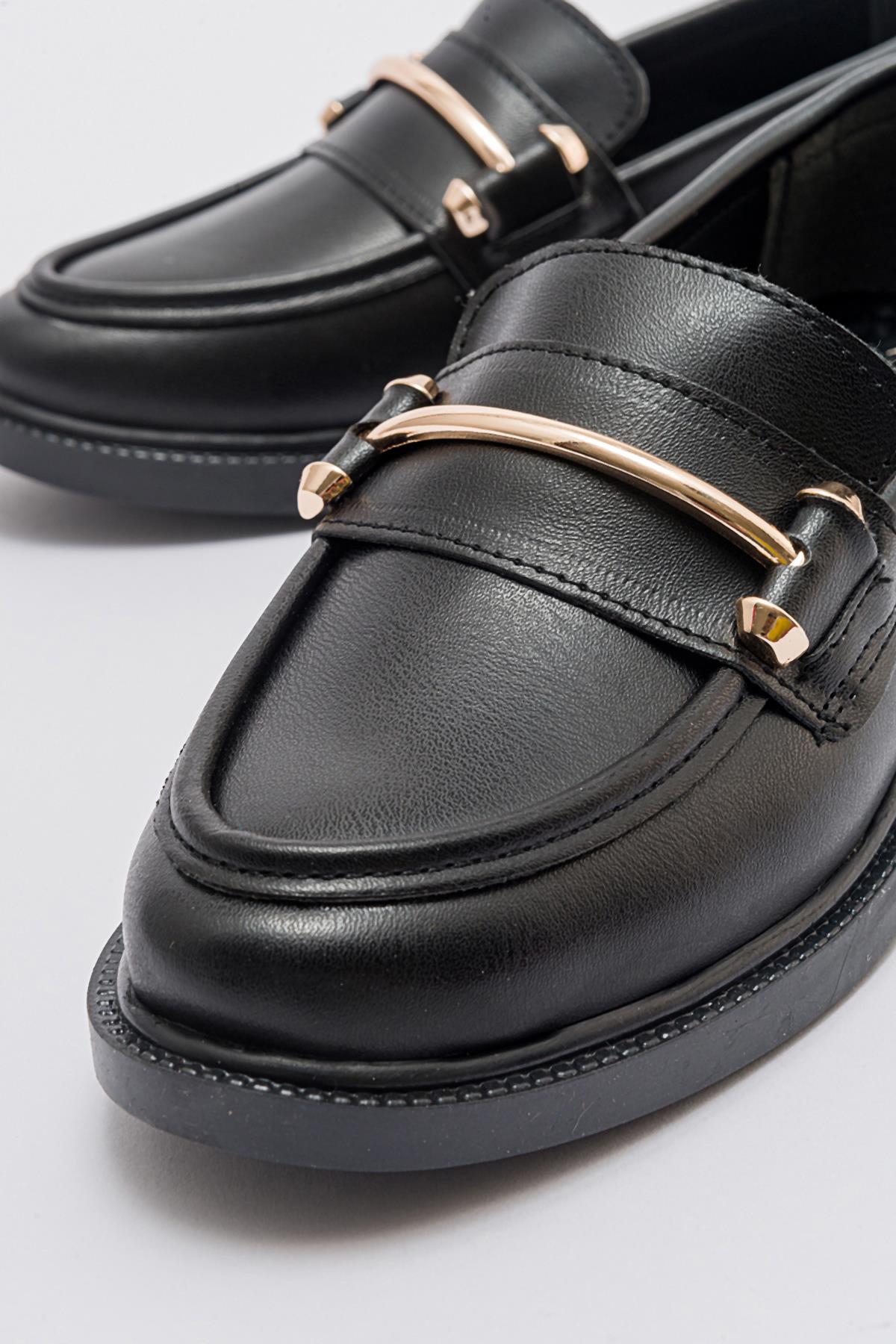 Kadın İnce Tokalı Ayakkabı SİYAH CİLT - Görsel 4