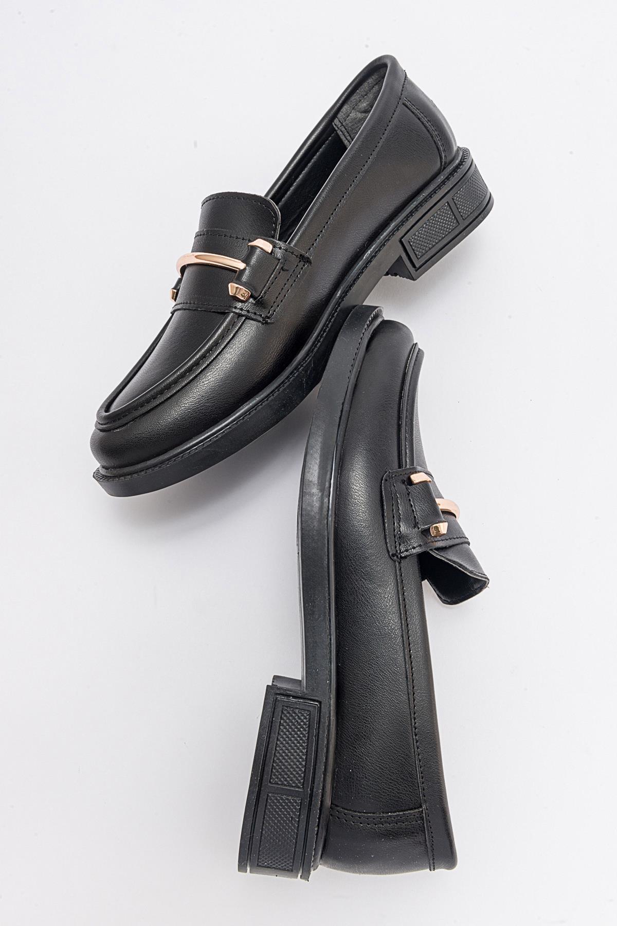 Kadın İnce Tokalı Ayakkabı SİYAH CİLT - Görsel 7