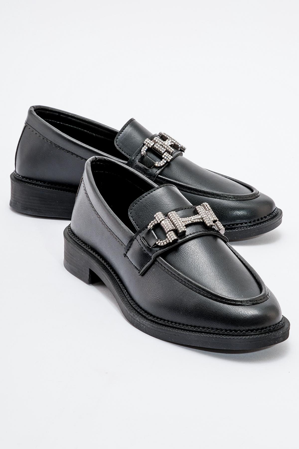 Kaydırmaz Kadın Taşlı Tokalı Ayakkabı SİYAH CİLT - Görsel 2