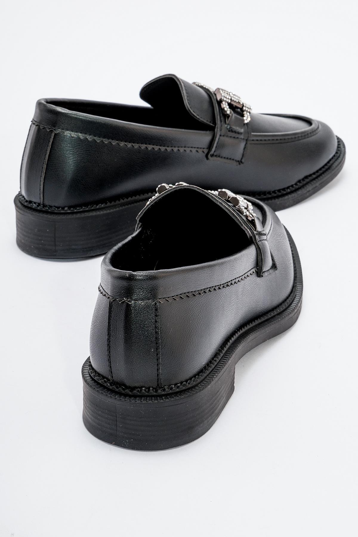 Kaydırmaz Kadın Taşlı Tokalı Ayakkabı SİYAH CİLT - Görsel 5