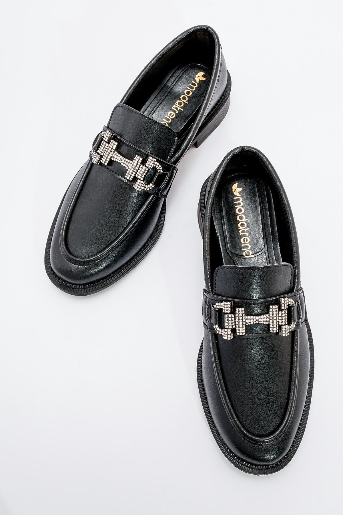 Kaydırmaz Kadın Taşlı Tokalı Ayakkabı SİYAH CİLT - Görsel 6