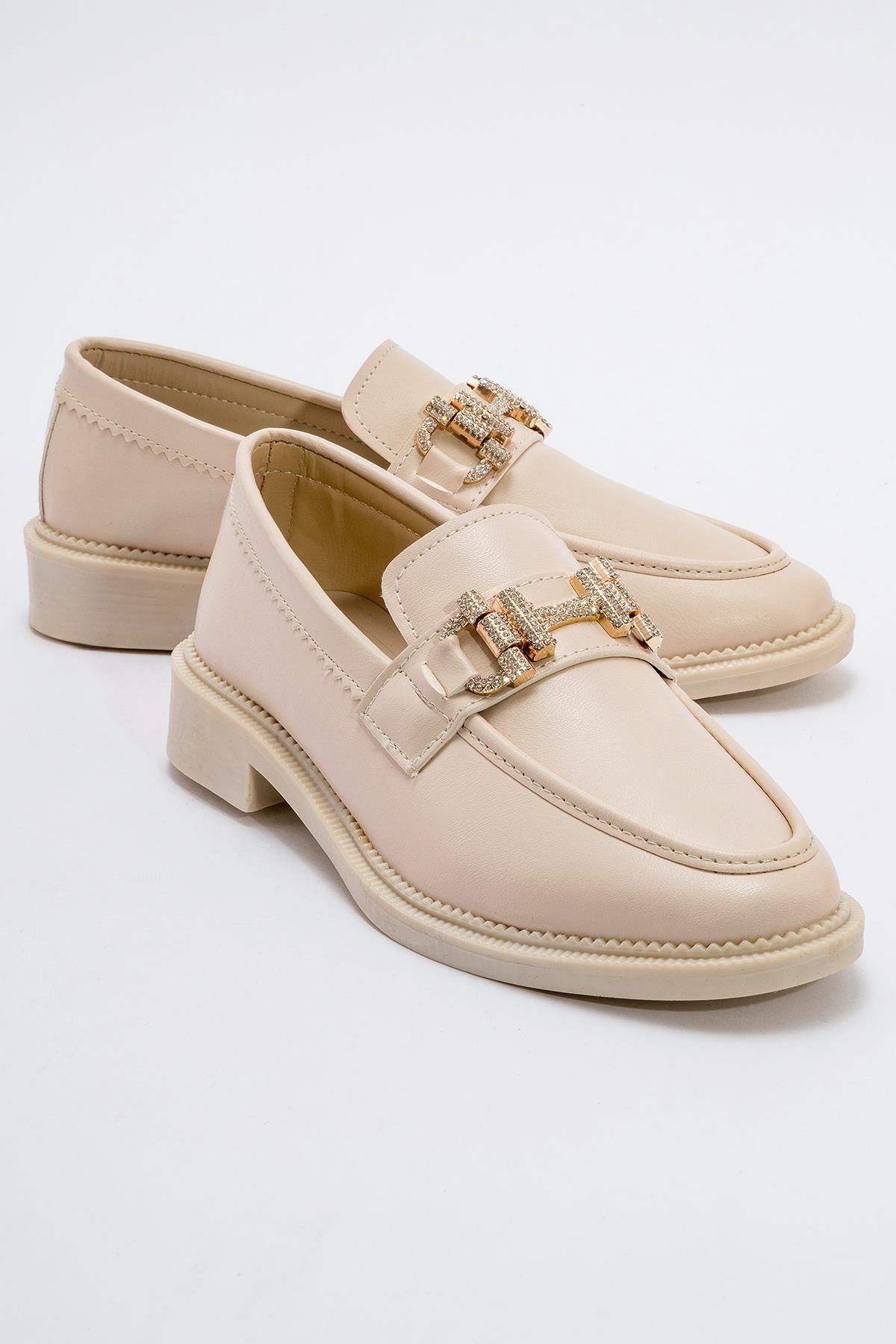 Kaydırmaz Kadın Taşlı Tokalı Ayakkabı TEN CİLT - Görsel 2