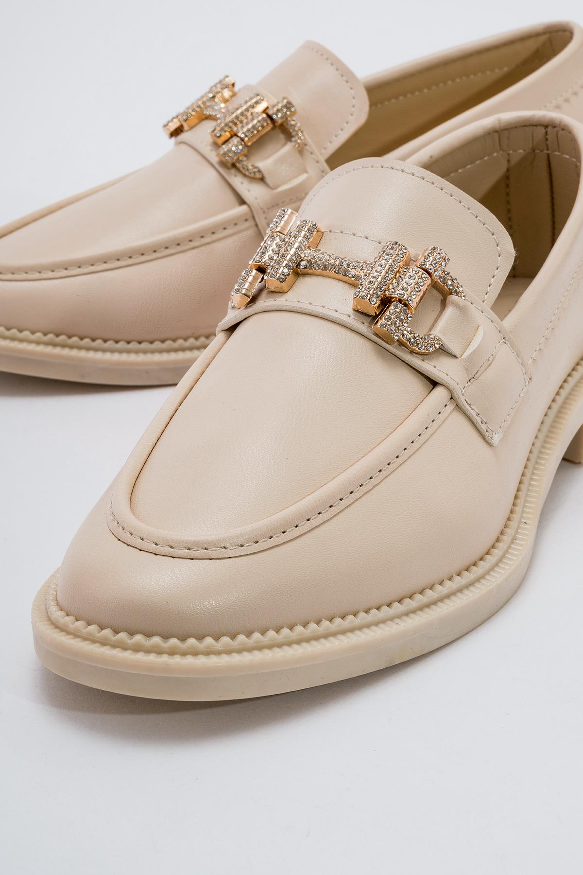 Kaydırmaz Kadın Taşlı Tokalı Ayakkabı TEN CİLT - Görsel 4