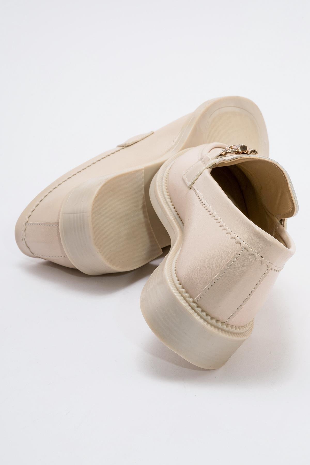 Kaydırmaz Kadın Taşlı Tokalı Ayakkabı TEN CİLT - Görsel 5