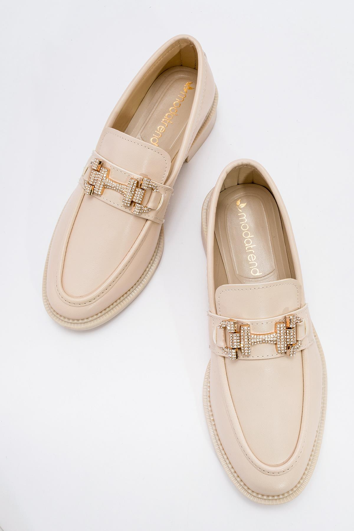 Kaydırmaz Kadın Taşlı Tokalı Ayakkabı TEN CİLT - Görsel 6