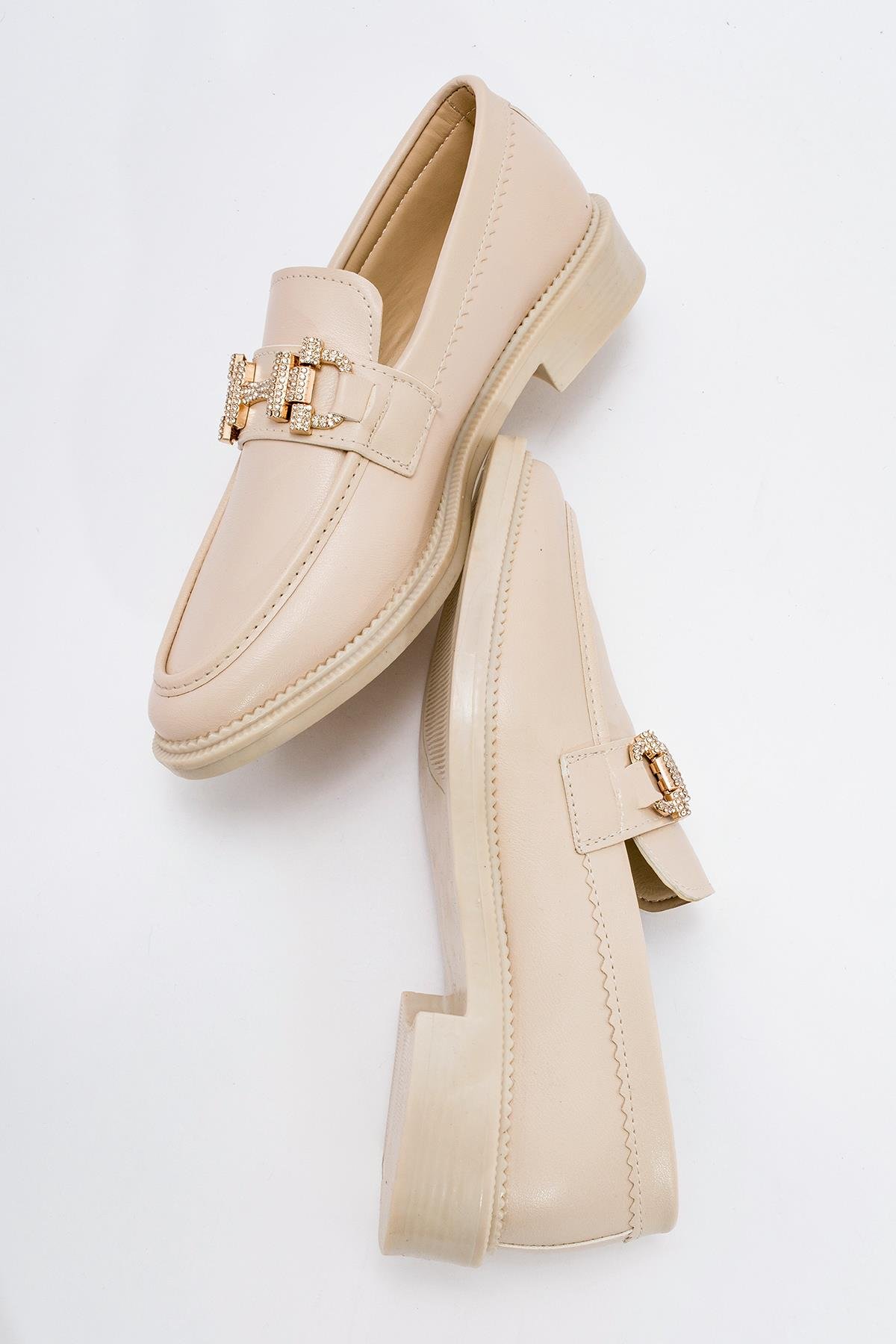 Kaydırmaz Kadın Taşlı Tokalı Ayakkabı TEN CİLT - Görsel 7