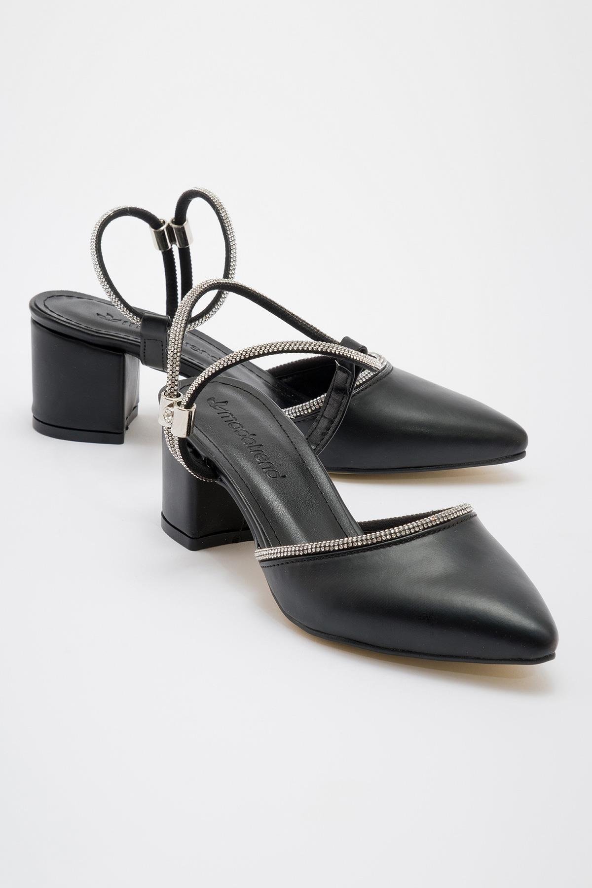 Taş Detay Kadın Topuklu Ayakkabı SİYAH CİLT - Görsel 2