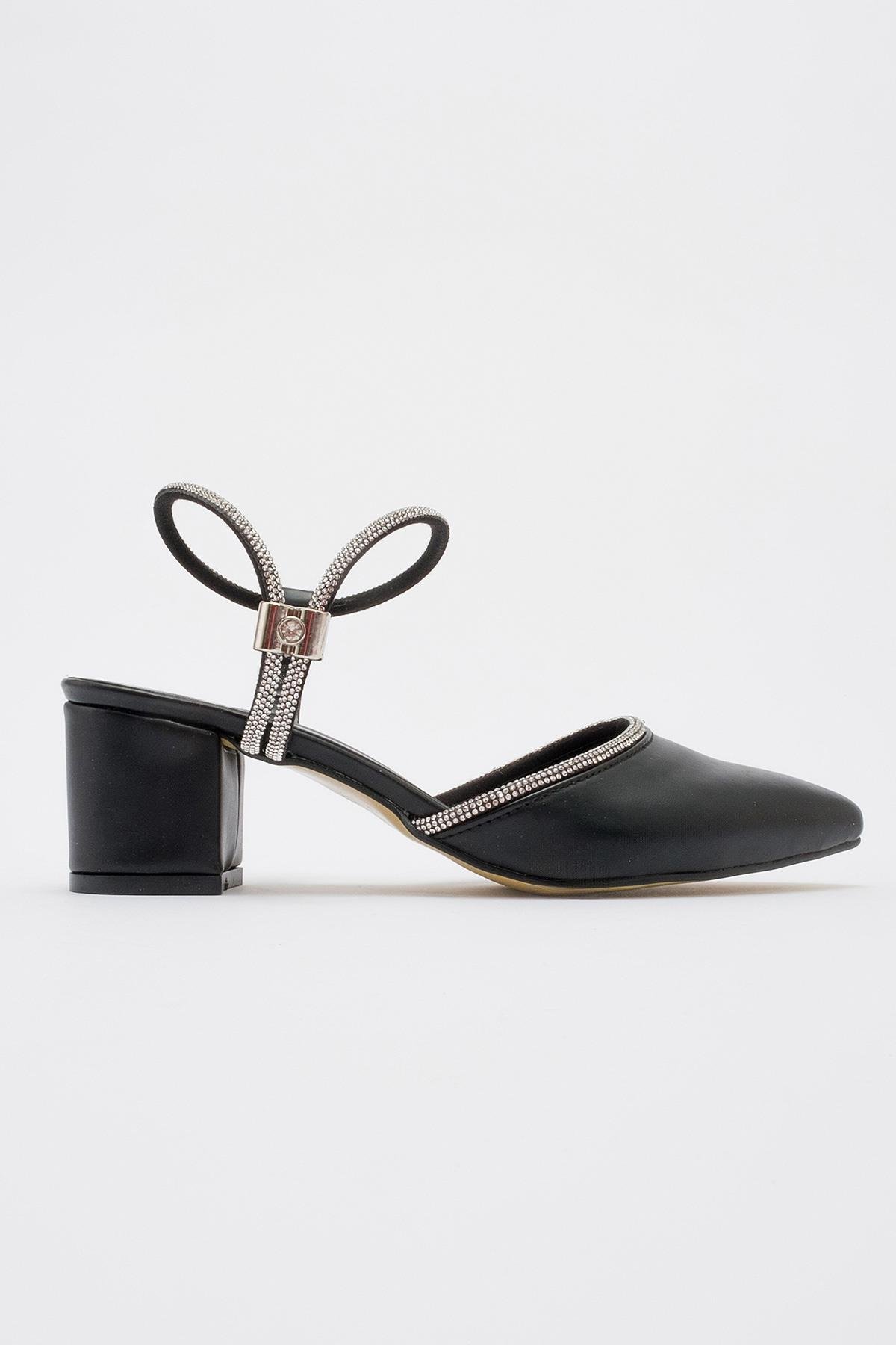 Taş Detay Kadın Topuklu Ayakkabı SİYAH CİLT - Görsel 3