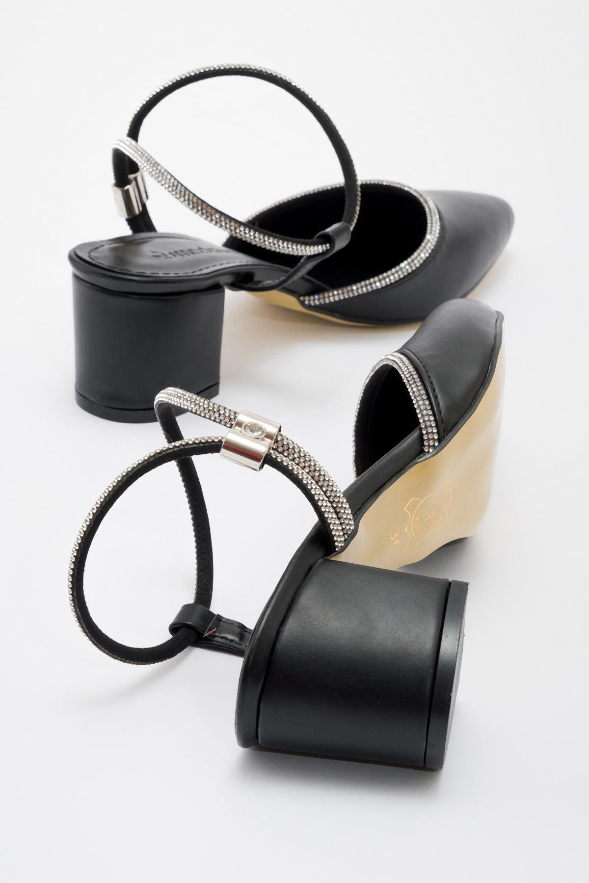 Taş Detay Kadın Topuklu Ayakkabı SİYAH CİLT - Görsel 5